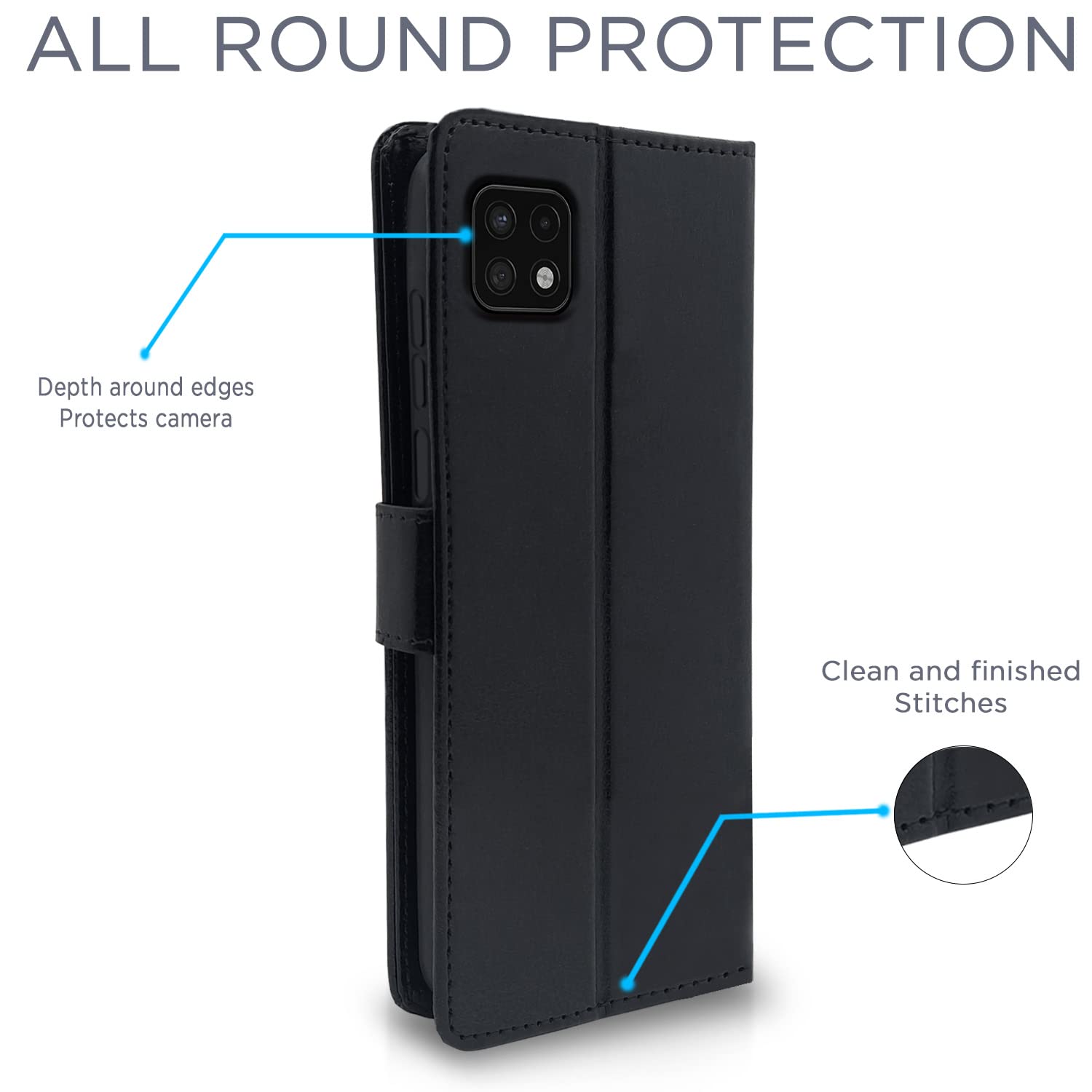 Pikkme Samsung Galaxy A22 5G / F42 5G Vintage Flip Cover (Black)
