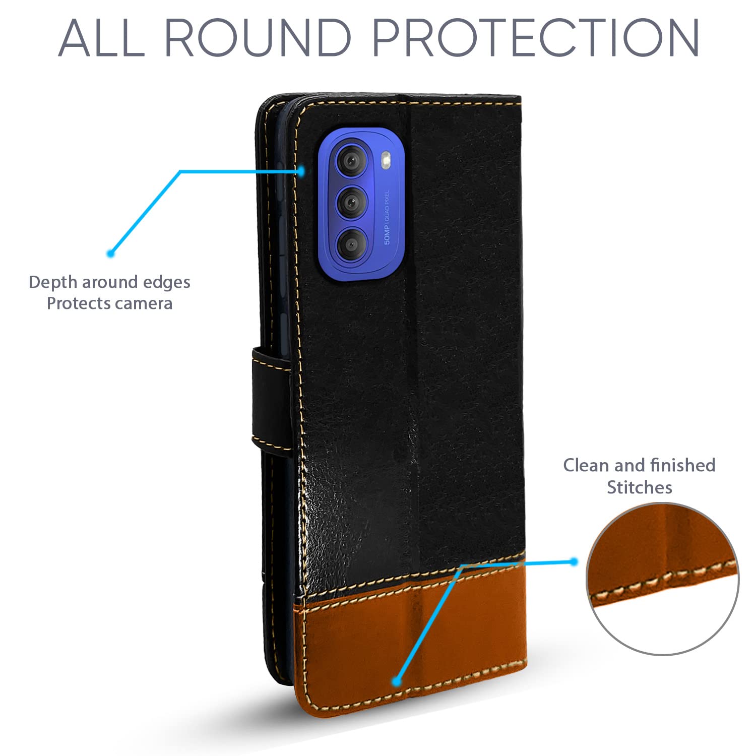 Moto G51 5G flip case in black & brown by Pikkme – photo 2