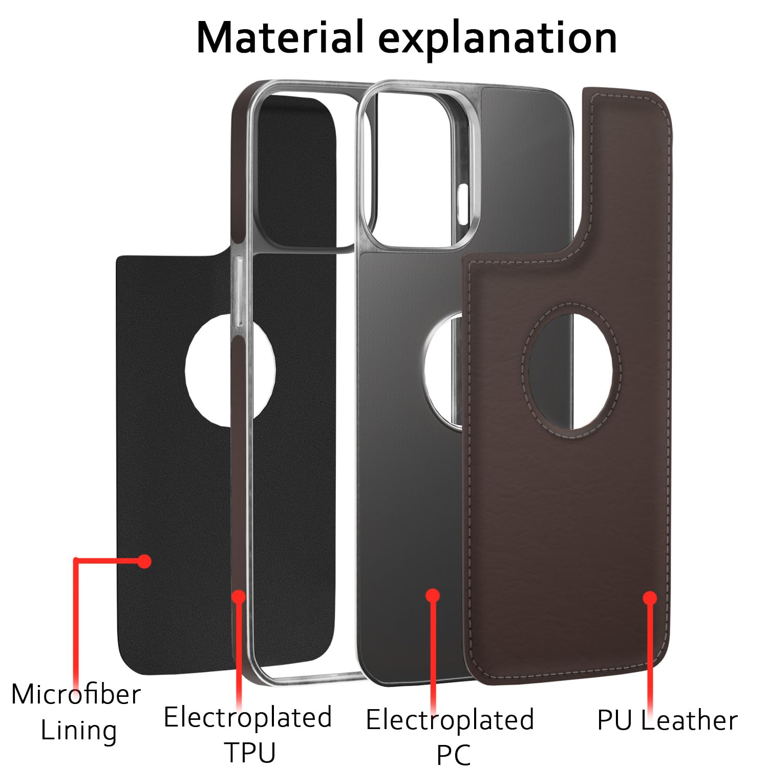 Pikkme iPhone 13 Silver Electroplated Chrome Leather Back Cover (Coffee)