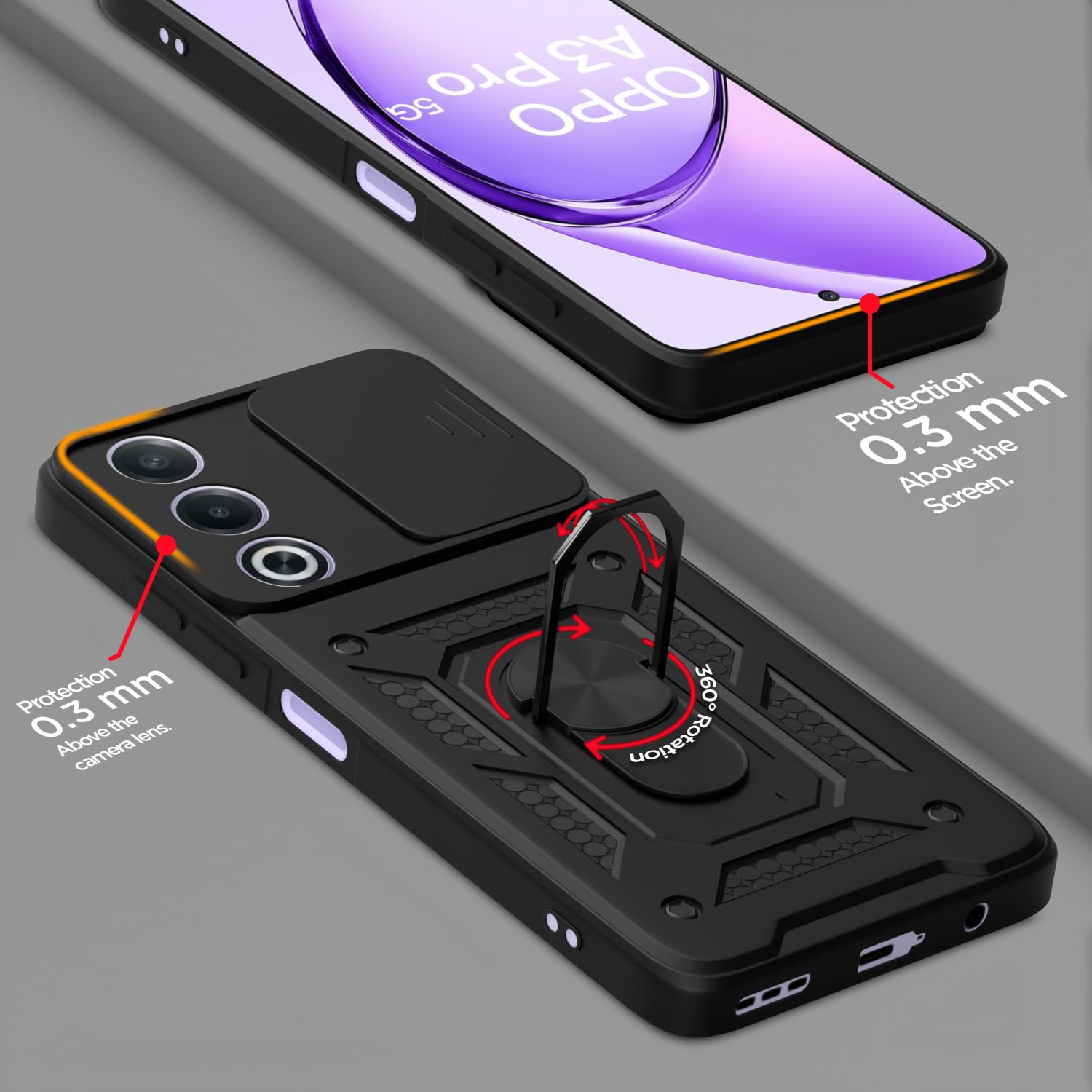 Pikkme black D10 Camera Shield back cover for Oppo A3 Pro 5G/360 – photo 4