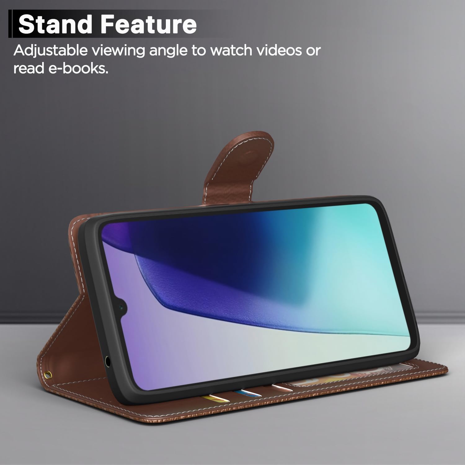 Poco M7 5G Wallet flip case in tan by Pikkme – photo 3