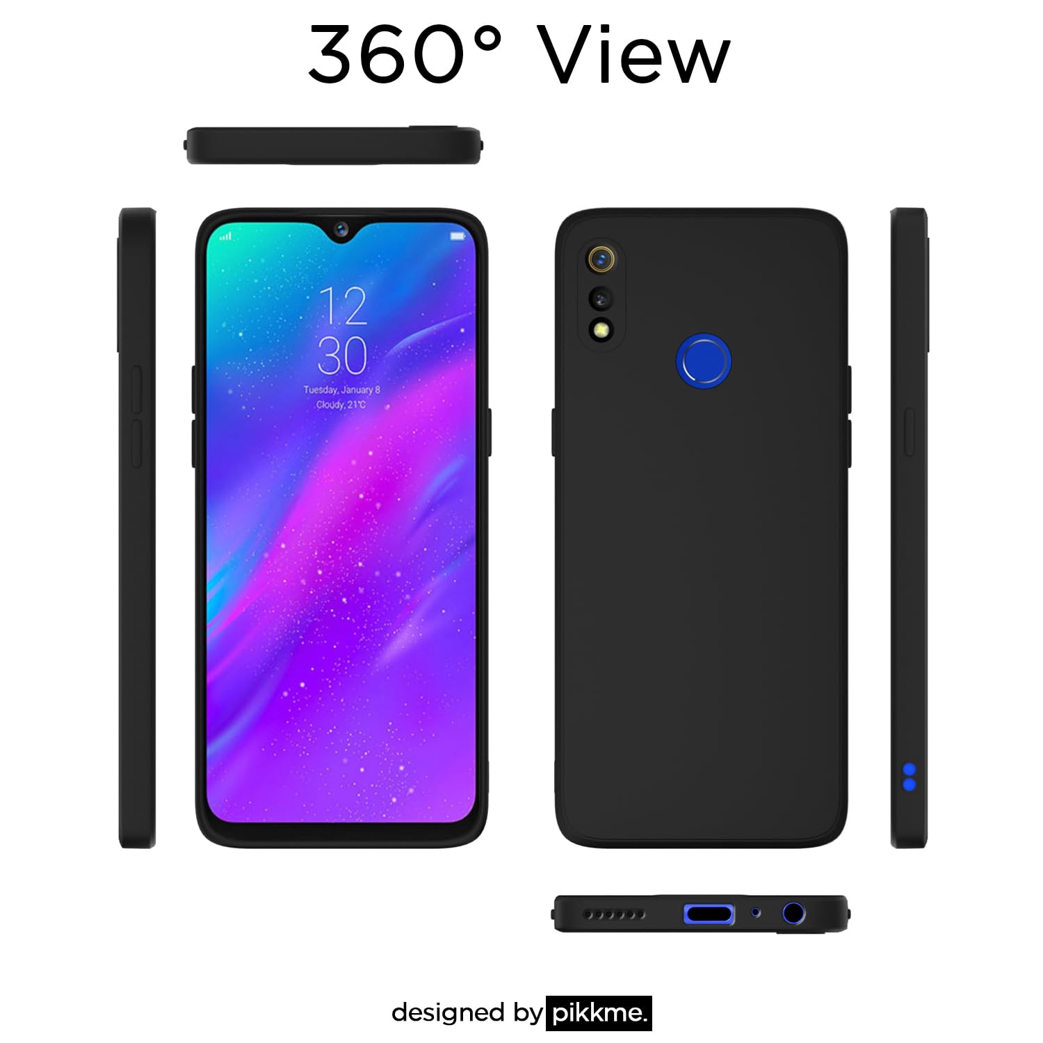 Pikkme Realme 3 Liquid Silicone Back Cover | Black