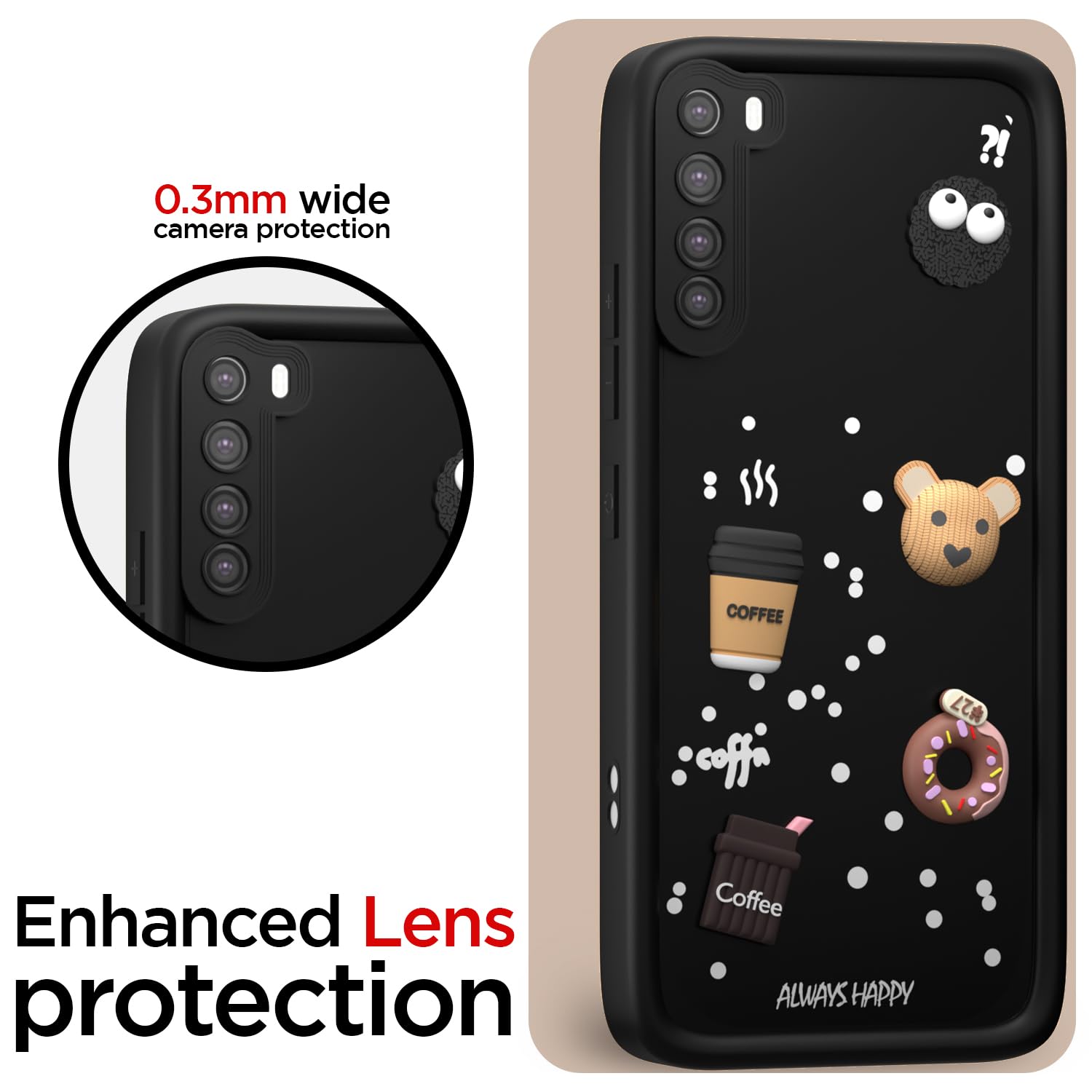 Pikkme Redmi Note 8 Cute Fun Cartoon 3D Bear Coffee Back Cover (Black)