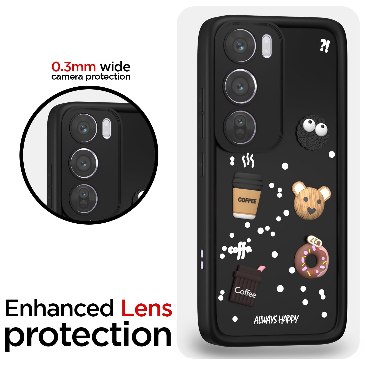 Pikkme Oppo Reno 12 Pro 5G Cute Fun Cartoon 3D Bear Coffee Back Cover (Black)