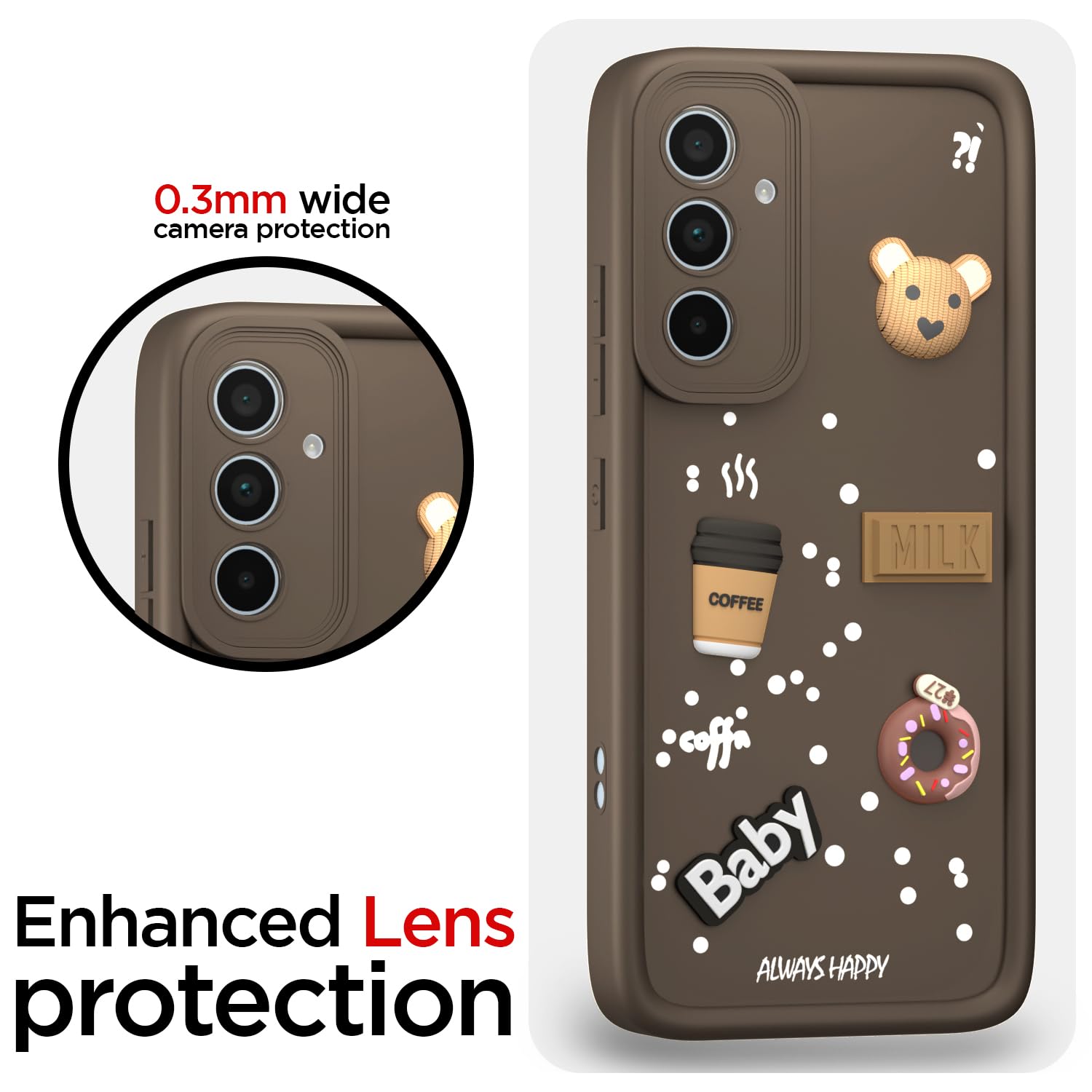 Pikkme Samsung Galaxy A35 5G Cute Fun Cartoon 3D Bear Coffee Back cover (Brown)