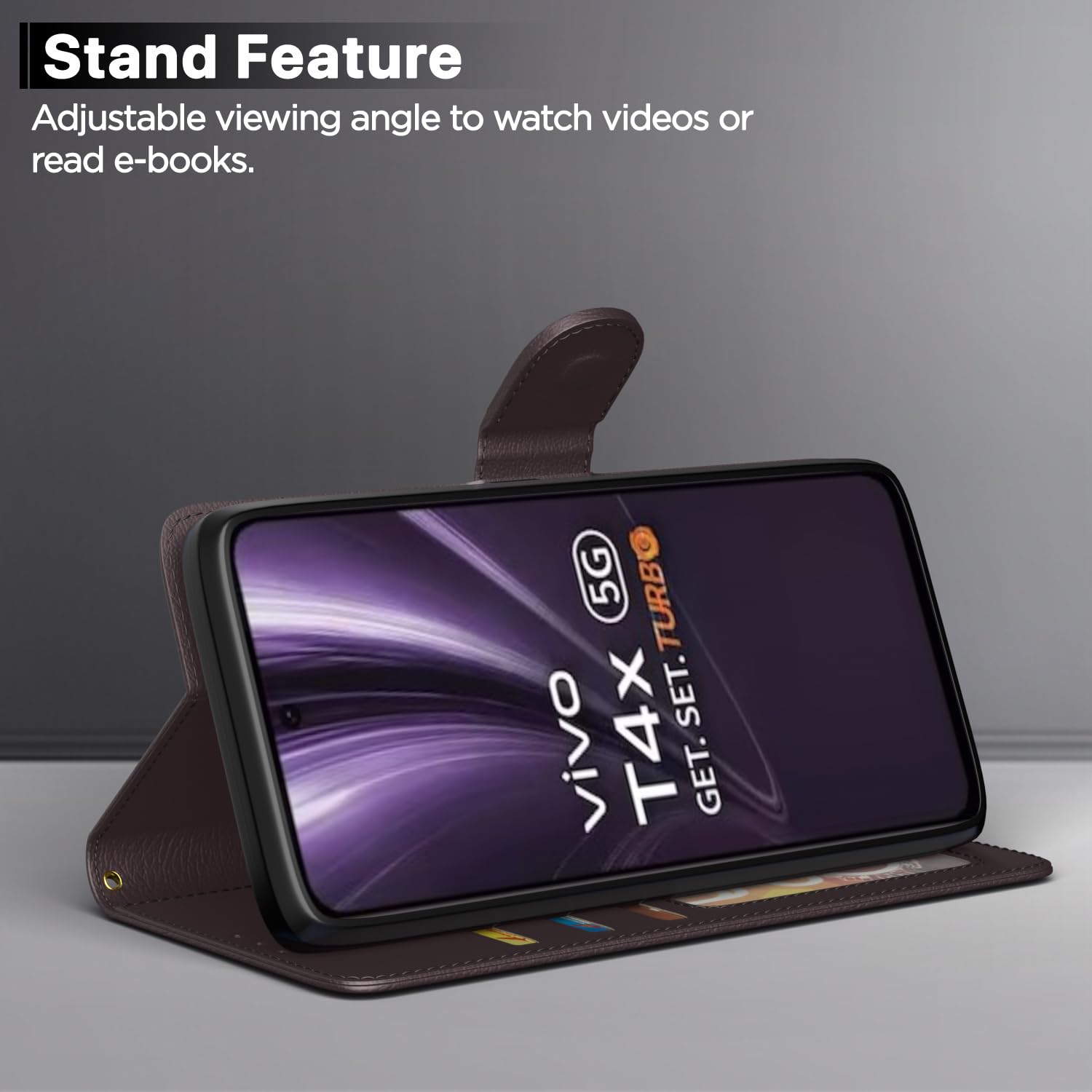 Pikkme Vivo T4x 5G / iQoo Z10x 5G Vintage Flip Cover (Coffee)