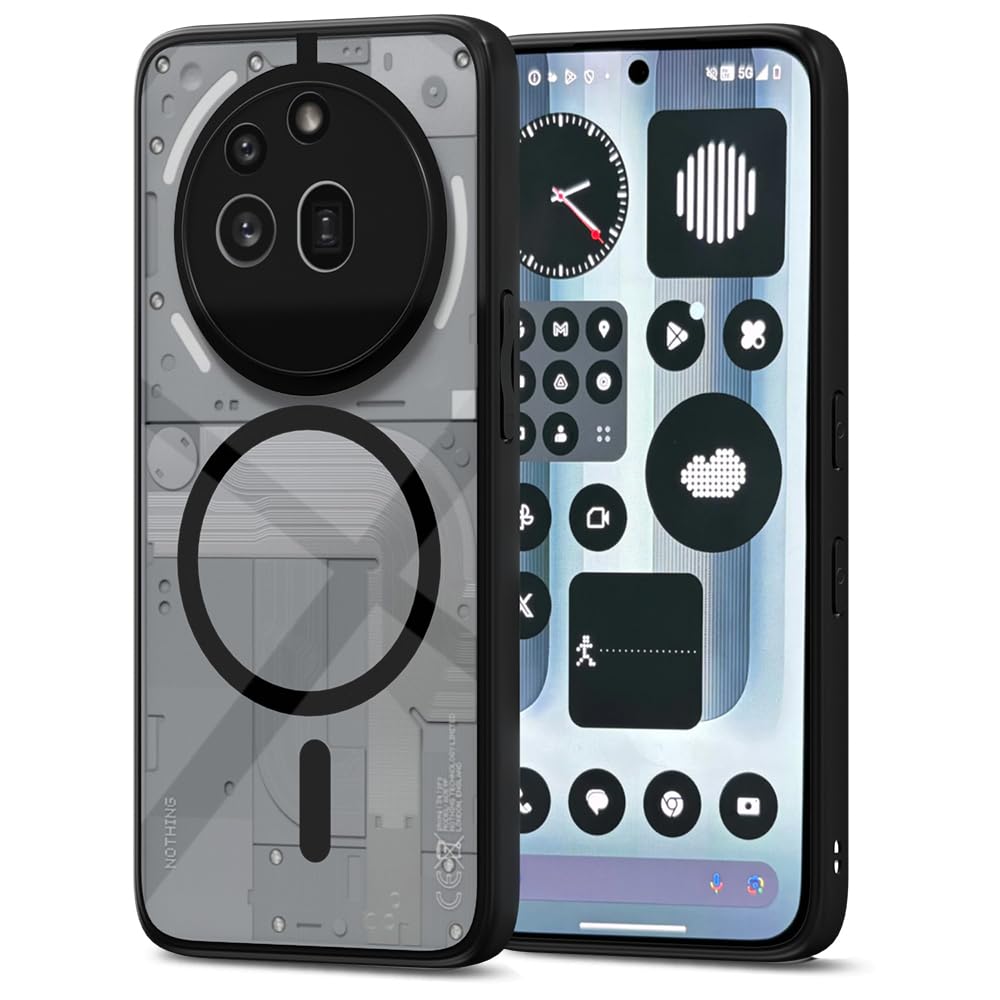 Pikkme Nothing Phone 3a Pro 5G Eagle 2 Mag-Safe Shockproof Hard Transparent Back Cover (Black)