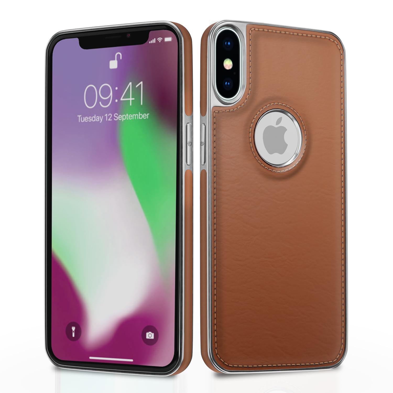 iPhone Xs Max Chrome Leather Back Cover -Tan