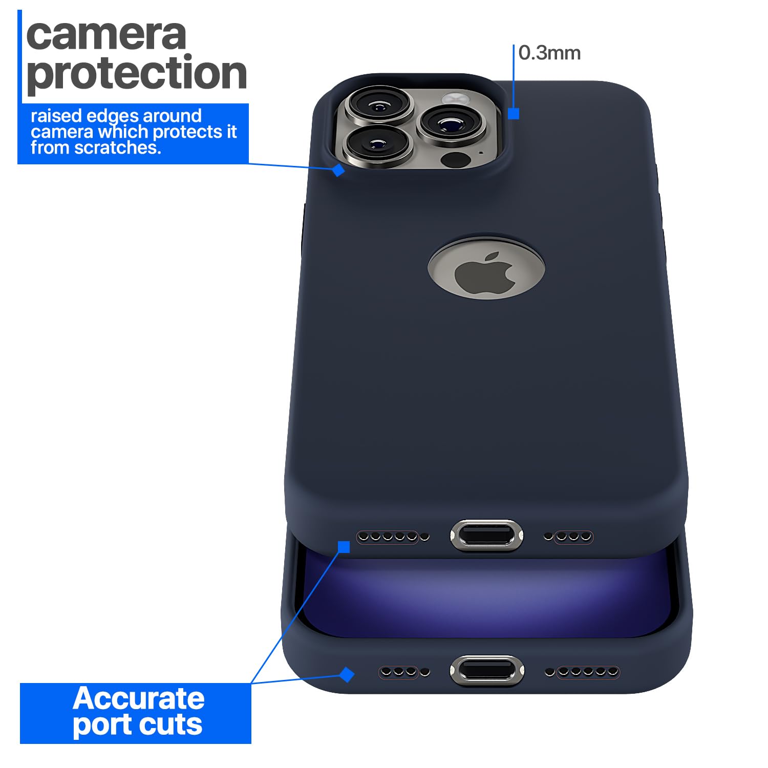 Pikkme iPhone 16 Pro Max Super Soft Silicone Back Cover (Dark Blue)