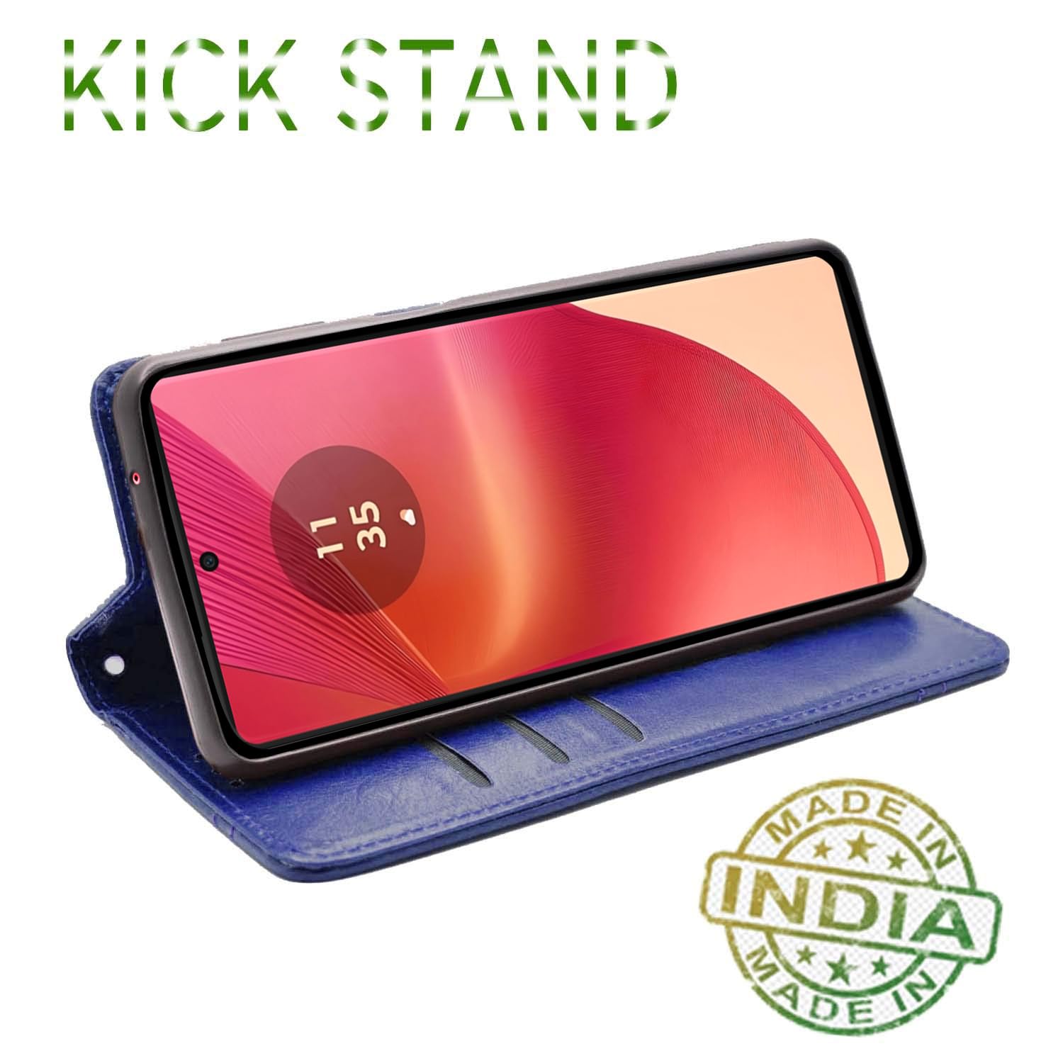 Pikkme Motorola Moto Edge 50 Fusion 5G Premium Leather Magnet Flip Cover (Blue)