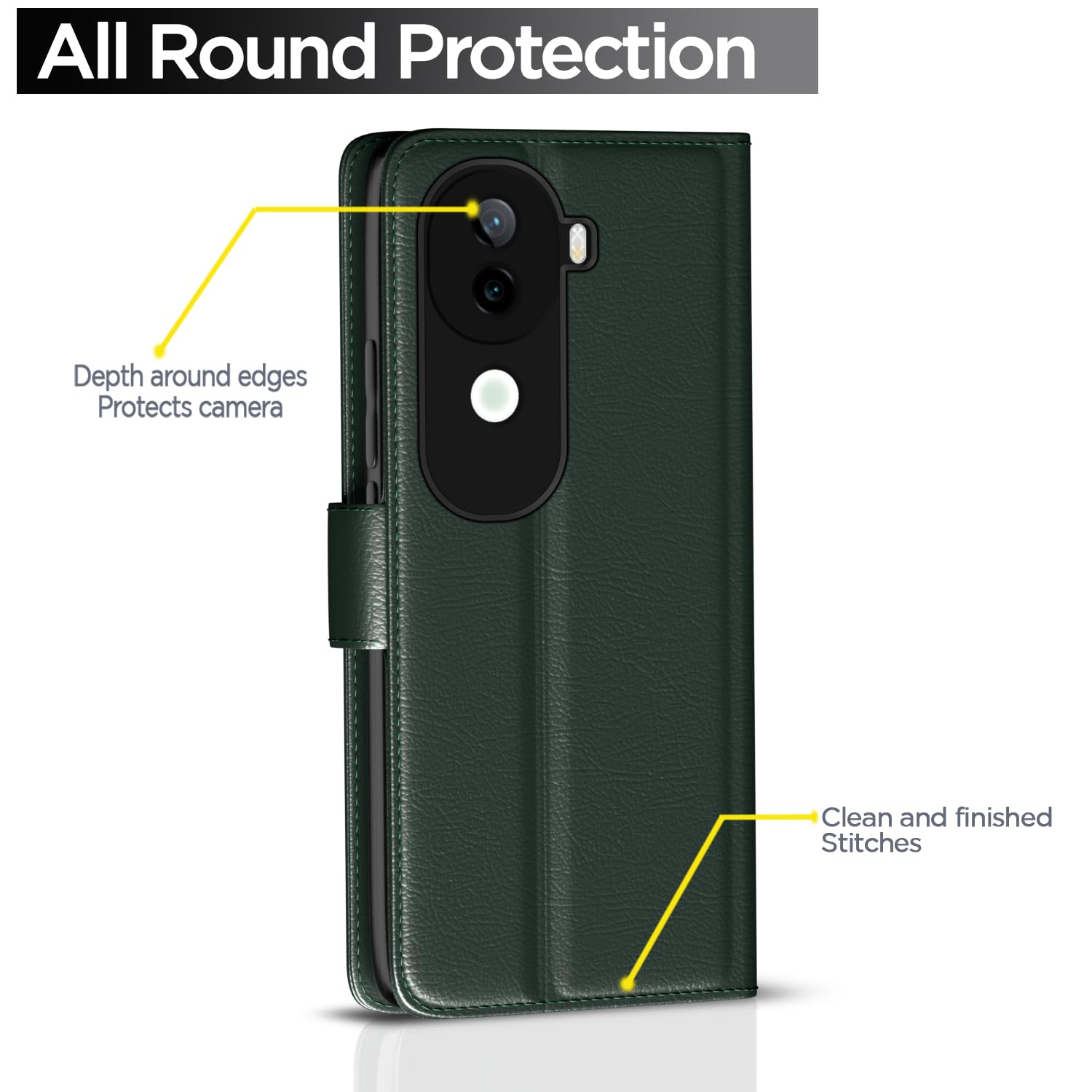 Pikkme Vivo V40e/iQOO Z9s 5G Button green mobile flip cover – photo 4