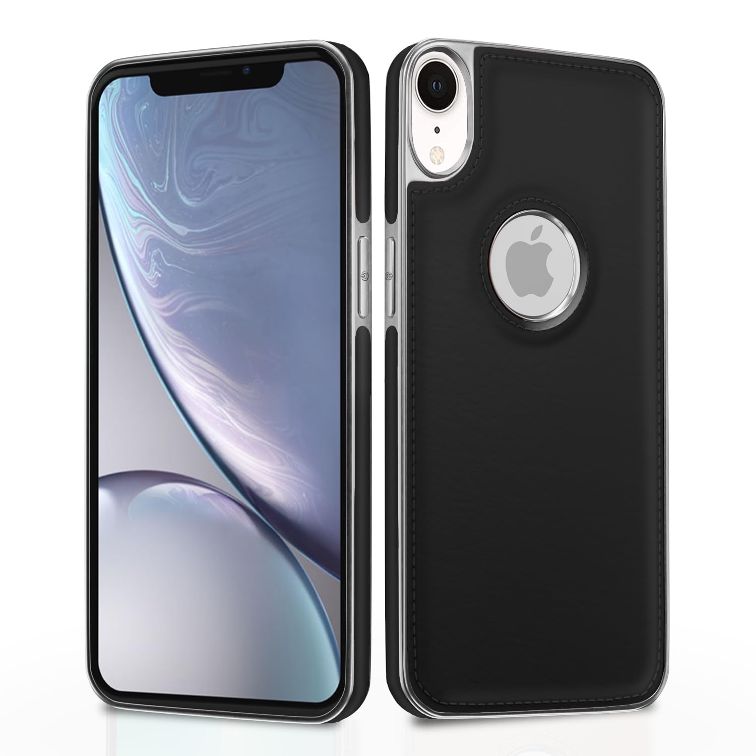 iPhone XR Chrome Leather Back Cover -Black