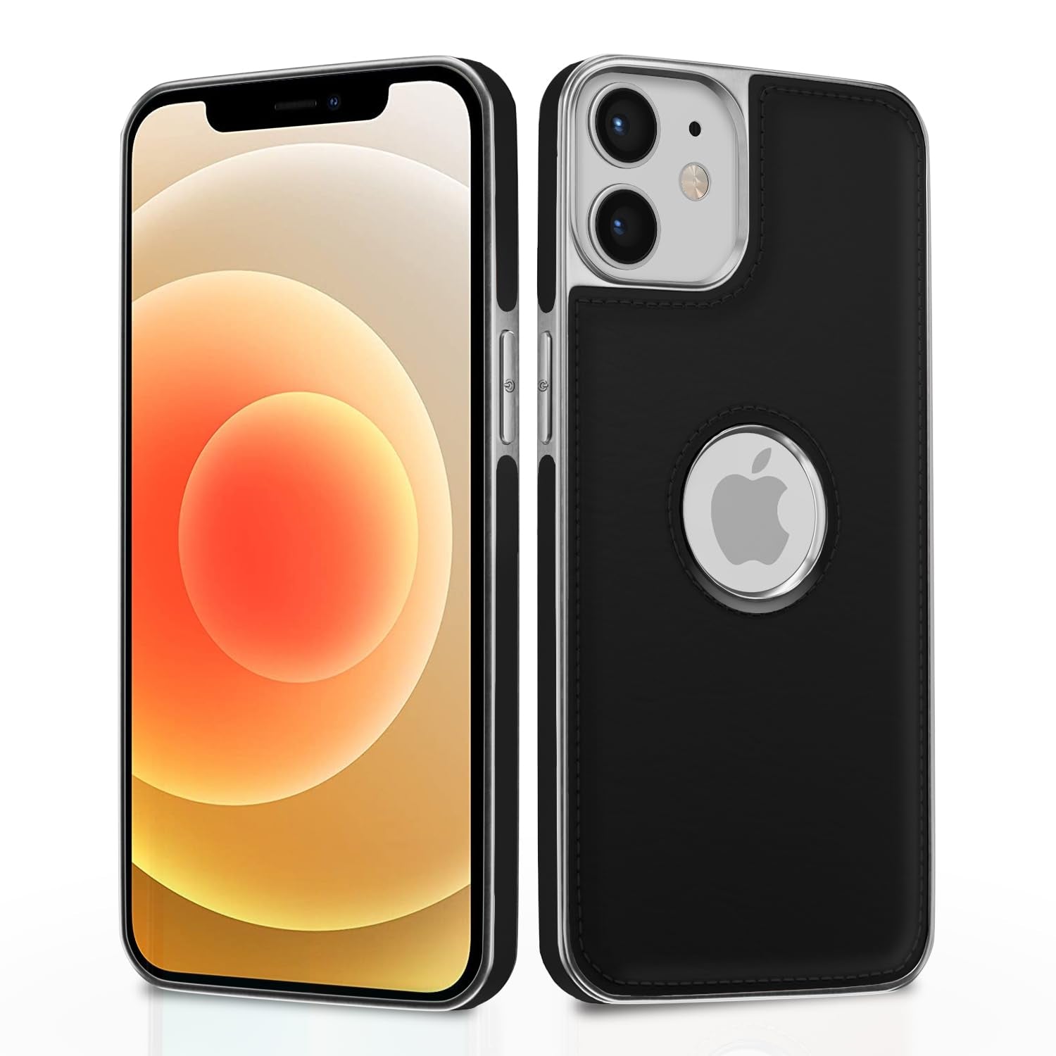 iPhone 12 Mini Chrome Leather Back Cover -Black