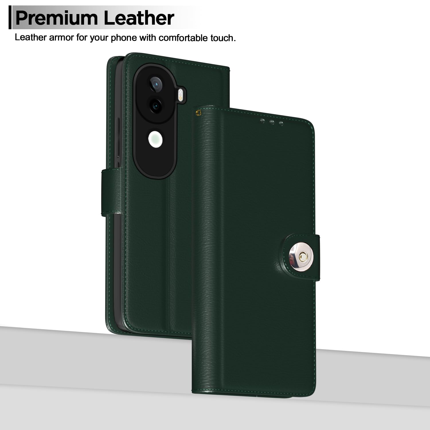 Pikkme green Button mobile flip cover for Vivo V40e/iQOO Z9s 5G – photo 2