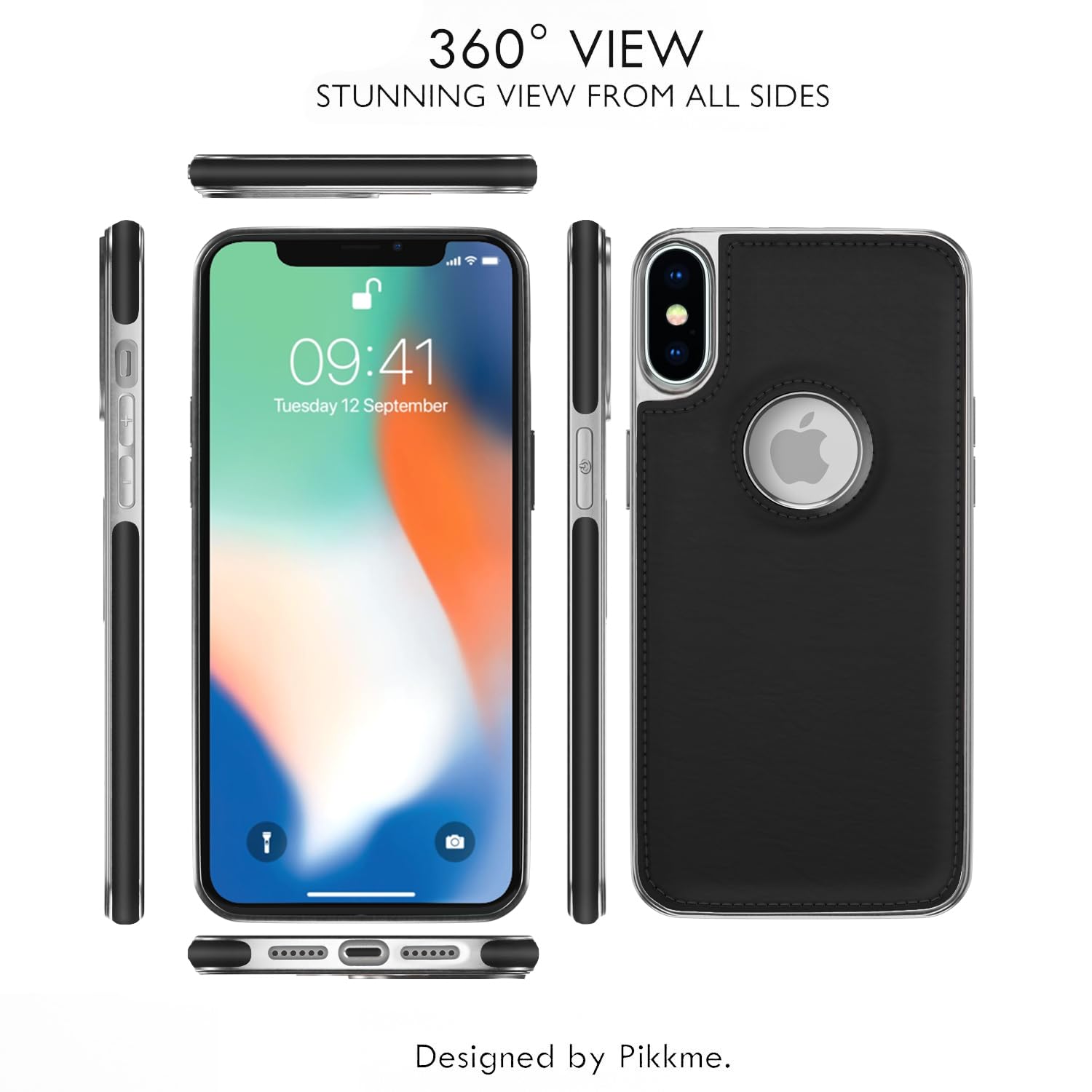 Pikkme iPhone x Leather Chrome Back Case (Black)