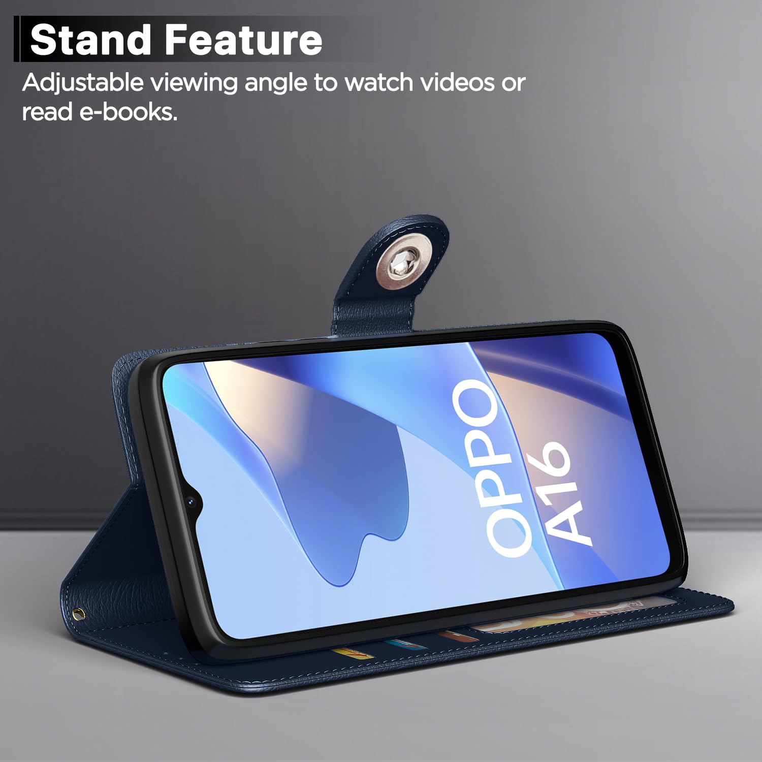 Pikkme Oppo A16 Button blue flip cover – photo 3