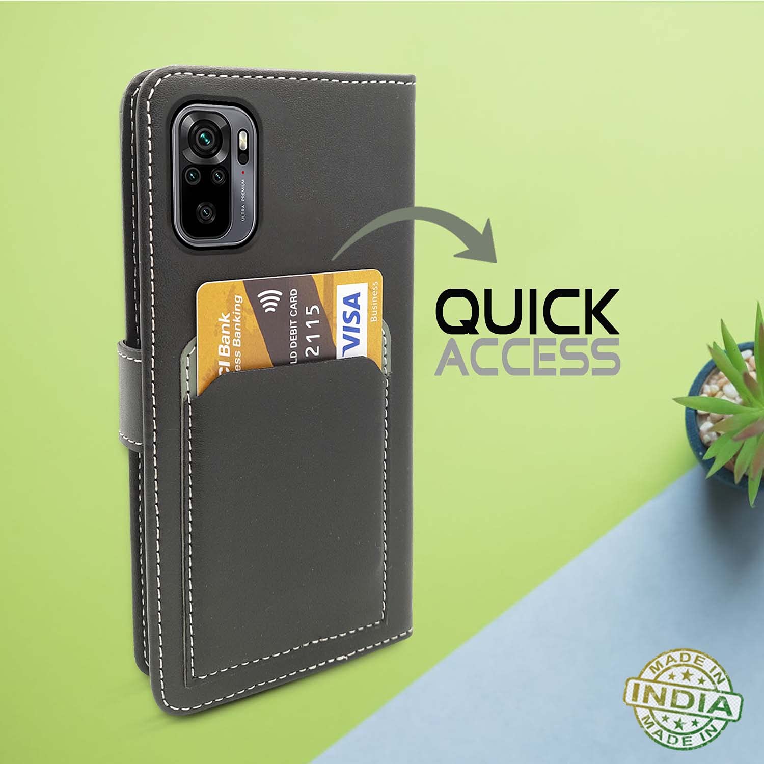 Pikkme Redmi Note 10 / 10s Wallet Style Inbuilt Pockets & Stand | Strong Magnetic Flip Cover (Grey)