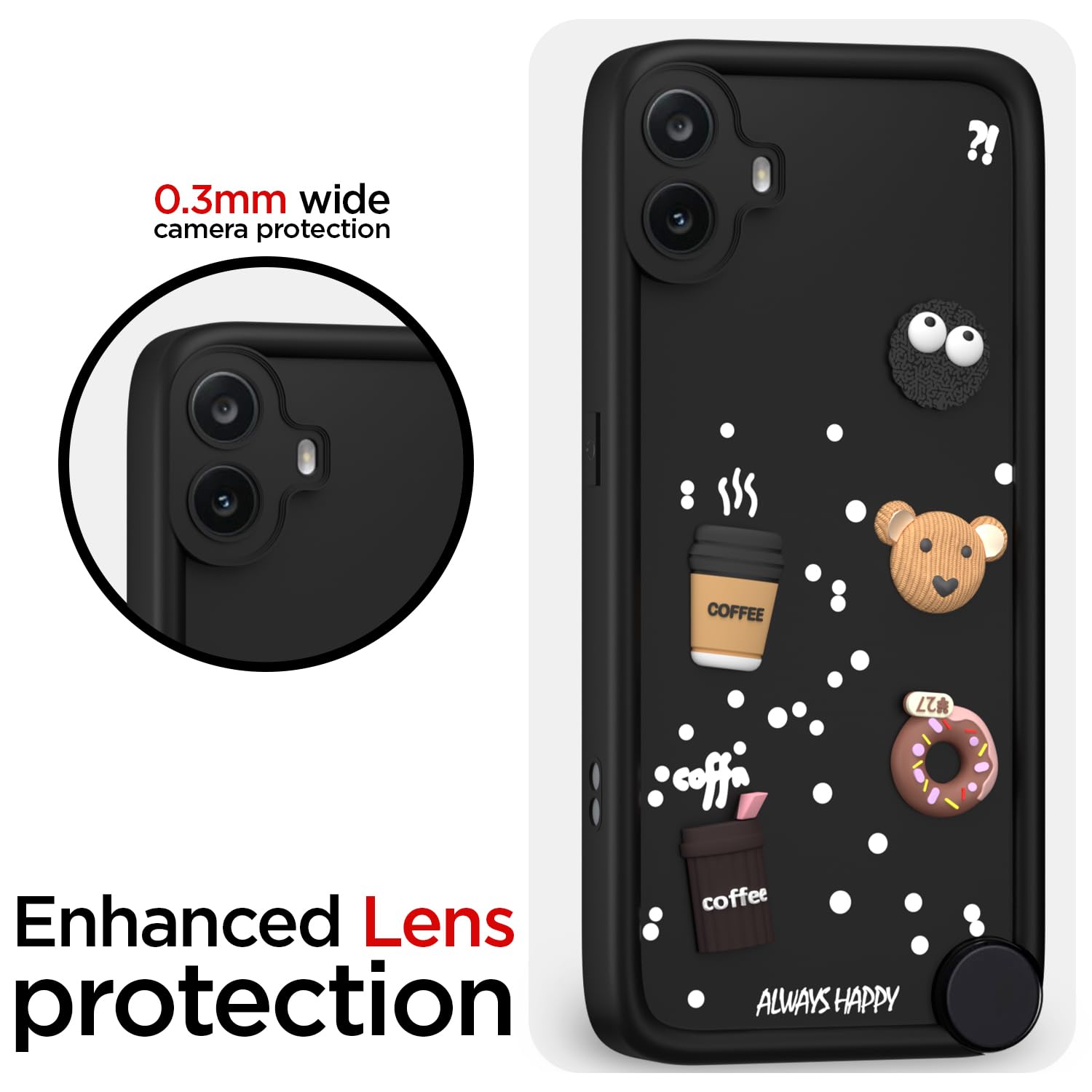 Pikkme CMF by Nothing Phone 1 Cute Fun Cartoon 3D Bear Coffee Back Cover (Black)
