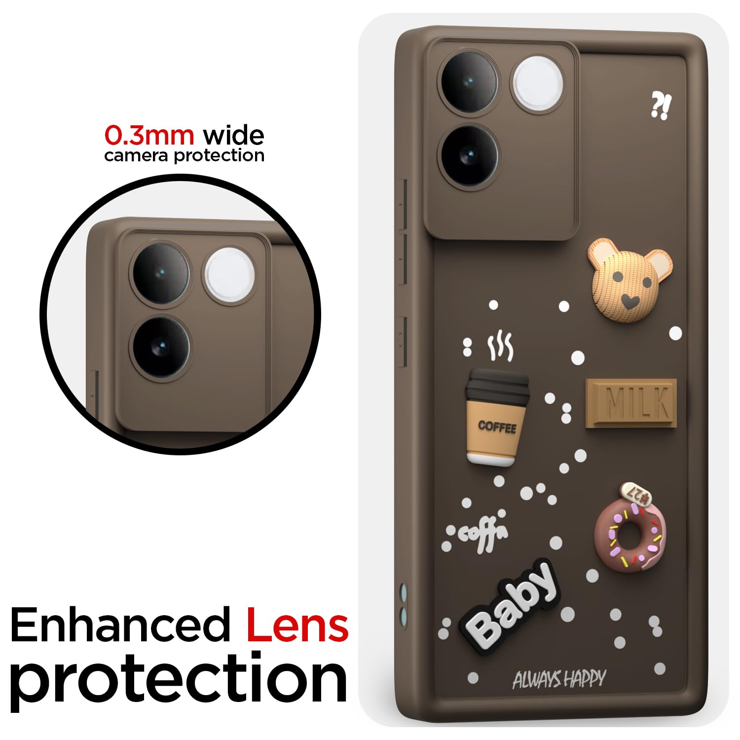 Pikkme iQOO Z7 Pro 5G Cute Fun Cartoon 3D Bear Coffee Back Cover (Brown)