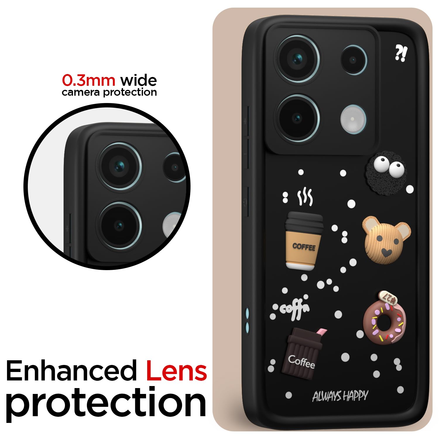Pikkme Redmi Note 13 Pro 5G / Poco X6 5G Cute Fun Cartoon 3D Bear Coffee Back Cover (Black)