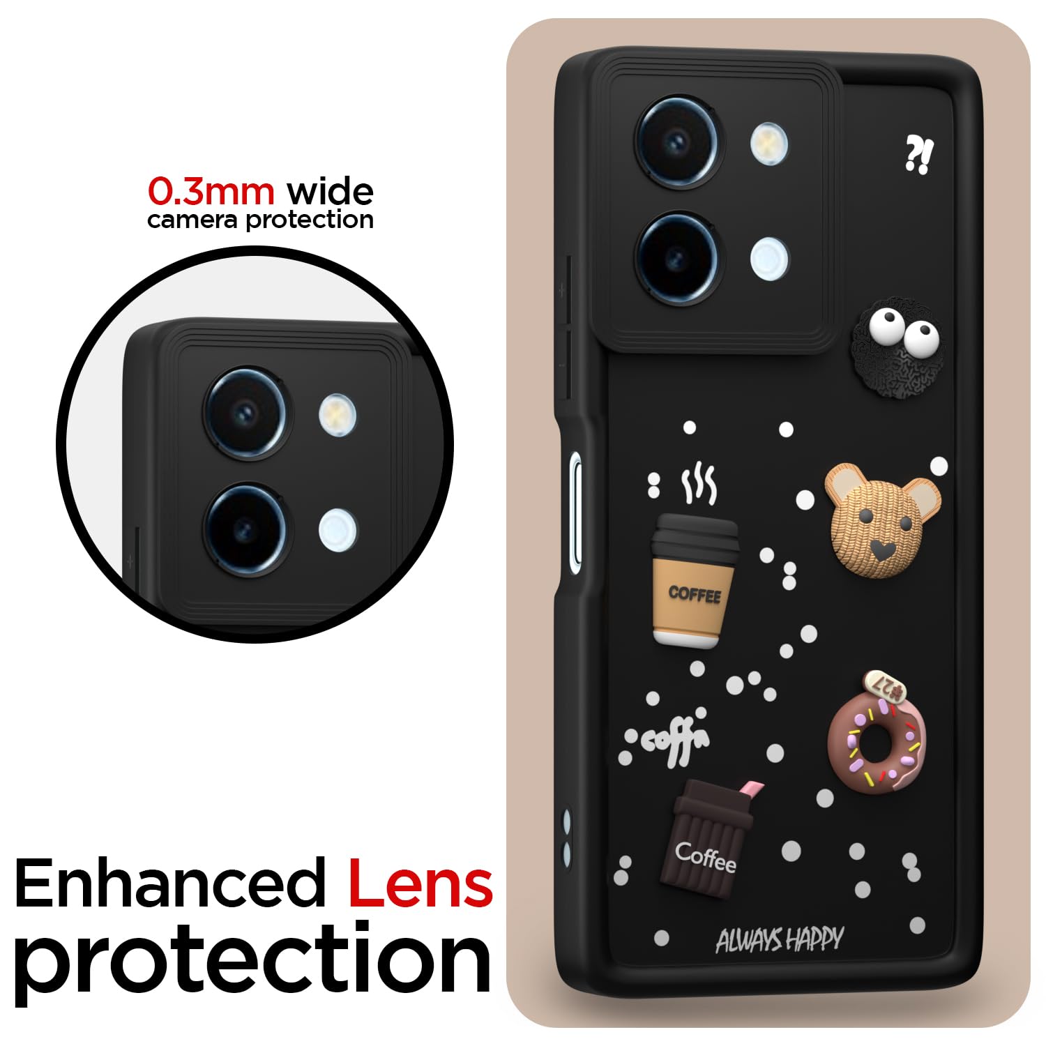 Pikkme Vivo T3x 5G / Vivo Y200i 5G Cute Fun Cartoon 3D Bear Coffee Back Cover (Black)
