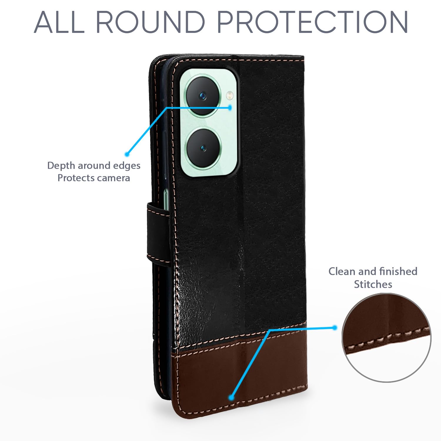 iQOO Z9 Lite 5G/Vivo T3 Lite 5G/Vivo Y18/Y18e/Y03 Magnetic mobile flip cover in black & brown by Pikkme – photo 2