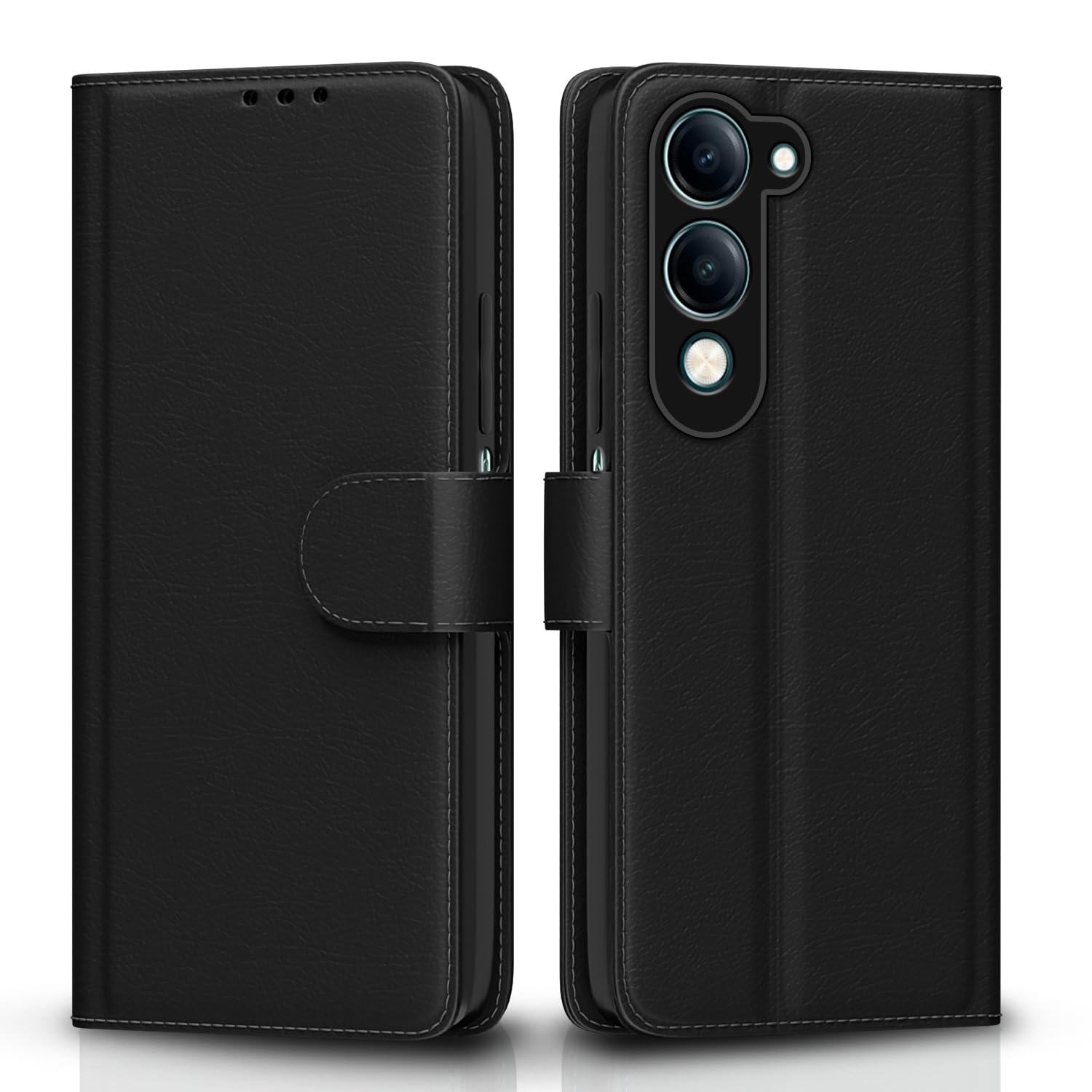 Black wallet flip cover for iQOO Z10 Lite 5G/Vivo T4 Lite 5G/Y19 5G/Y19e/Y04 4G/Y29s 5G – Pikkme