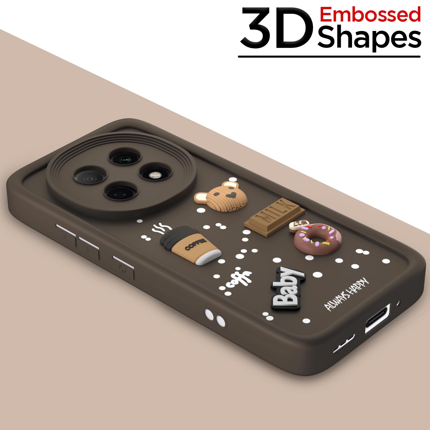 Pikkme Oppo F29 Pro 5G Cute Fun Cartoon 3D Bear Coffee Back Cover (Brown)
