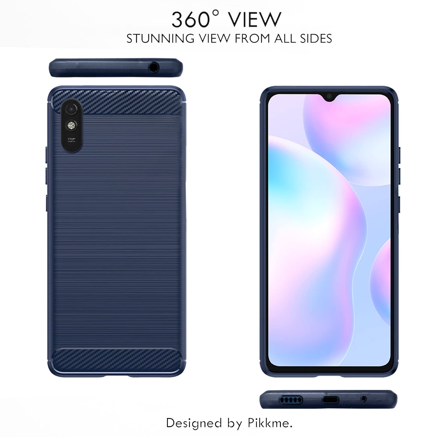 Pikkme Mi Redmi 9A / 9i / 9A Sport Hybrid Carbon Fiber Back Cover | Blue