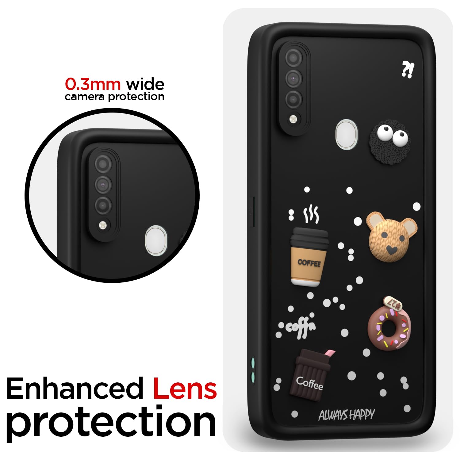 Pikkme Oppo A31 Cute Fun Cartoon 3D Bear Coffee Back Cover (Black)