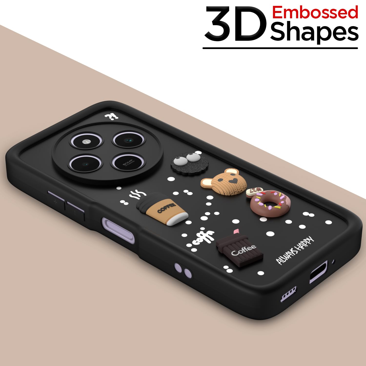 Pikkme Redmi A4 5G / Redmi 14C 5G / Poco C75 5G Cute Fun Cartoon 3D Bear Coffee Back Cover (Black)