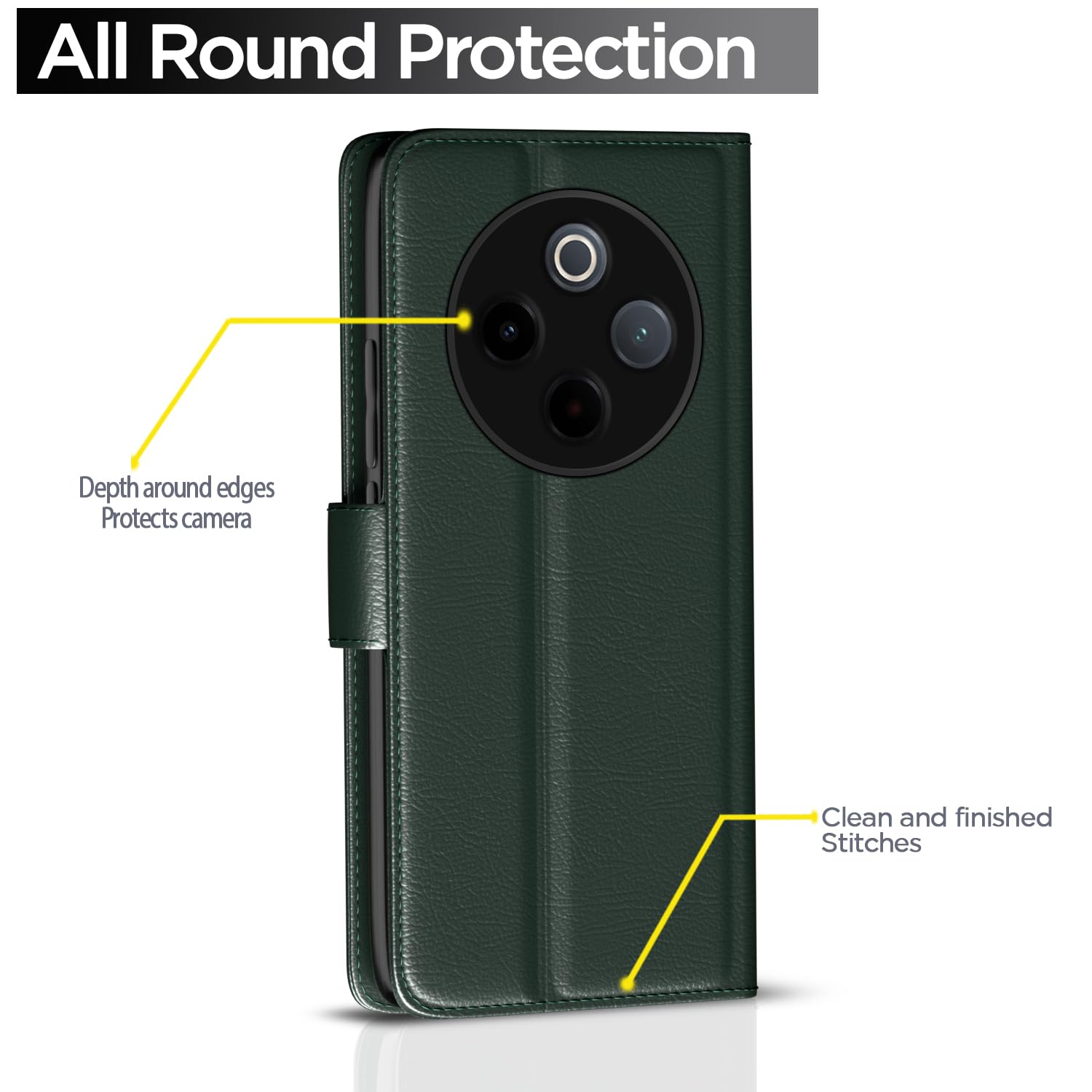 Pikkme Vivo T4 5G / iQoo Z10 5G Vintage Flip Cover (Green)