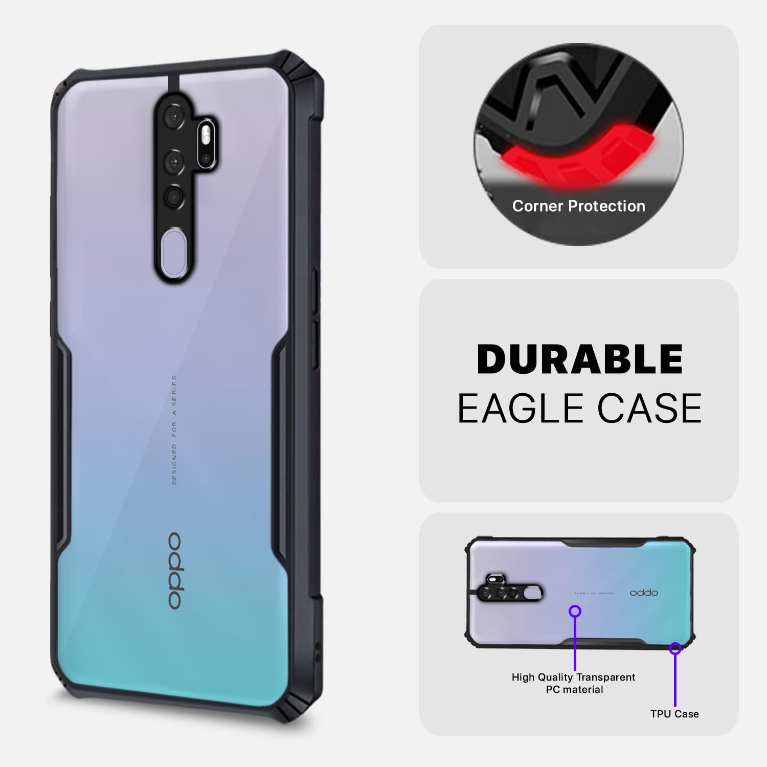 Pikkme Oppo A5 2020/A9 2020 Eagle Back Cover (Black)