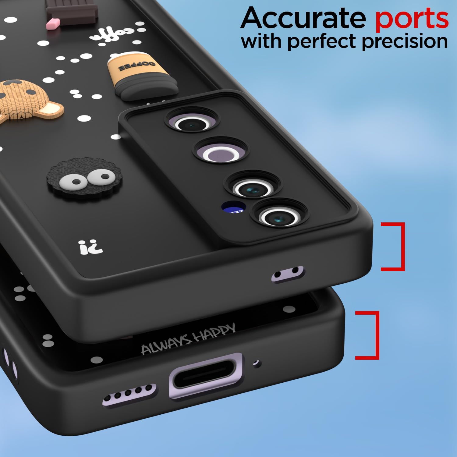 Pikkme Vivo V40 5G / V40 Pro 5G / T3 Ultra 5G Cute Fun Cartoon 3D Bear Coffee Back Cover (Black)