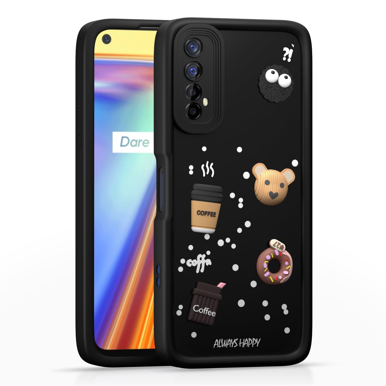 Pikkme Realme 7 / Narzo 30 4G / Narzo 20 Pro Cute Fun Cartoon 3D Bear Coffee Back Cover (Black)