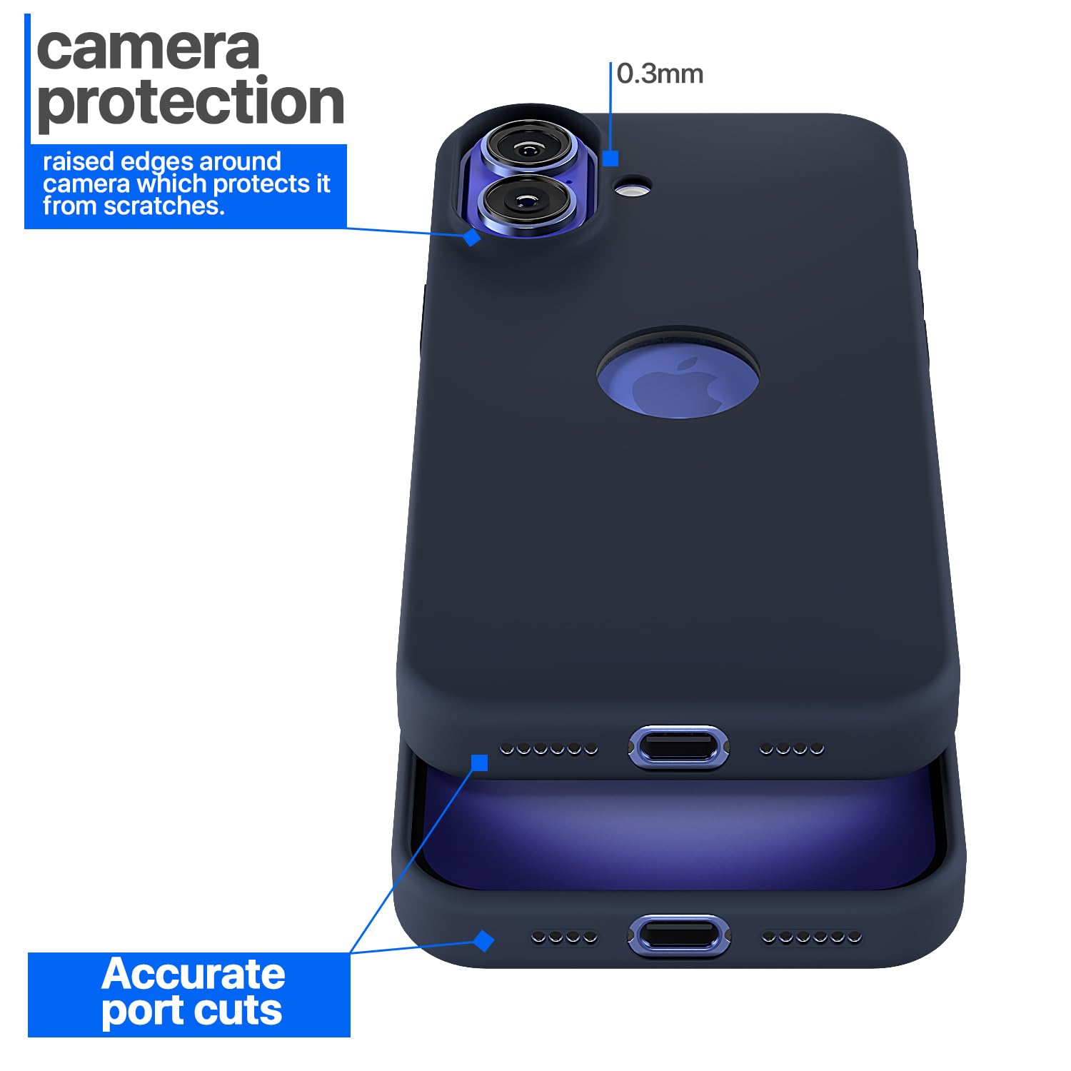 Pikkme iPhone 16 Plus Super Soft Silicone Back Cover (Dark Blue)