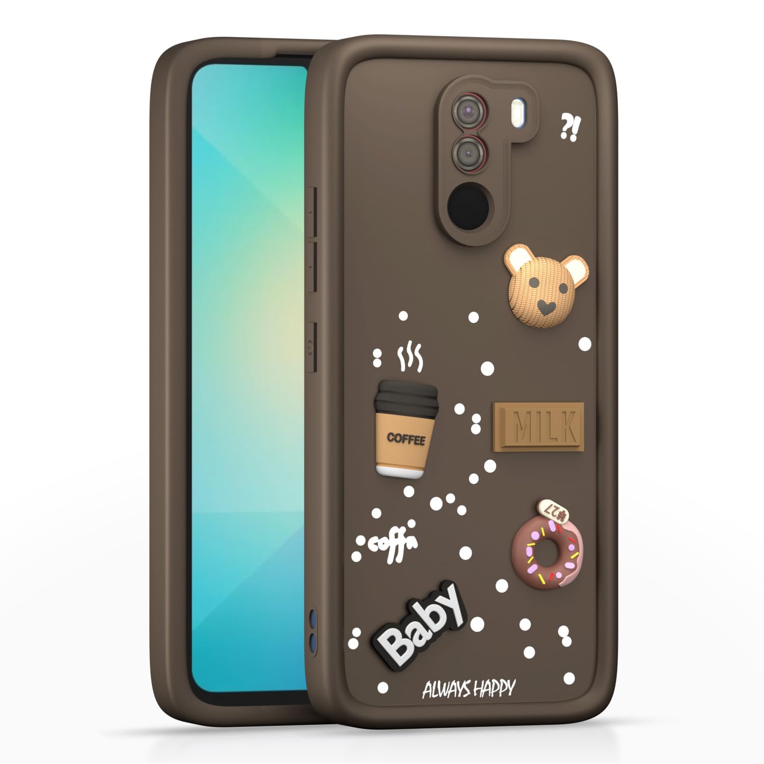 Poco F1 Cute Fun Cartoon 3D Bear Silicone Full Body Protection cartoon Brown