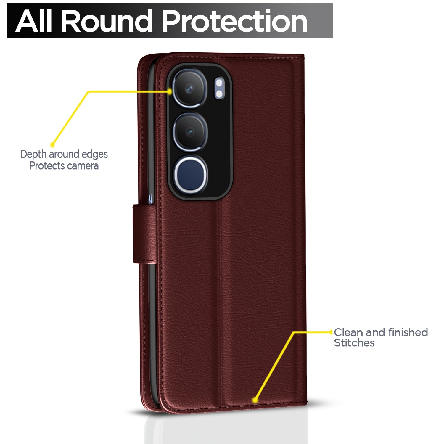 Vivo Y19s Button wallet flip cover in brown by Pikkme – photo 4