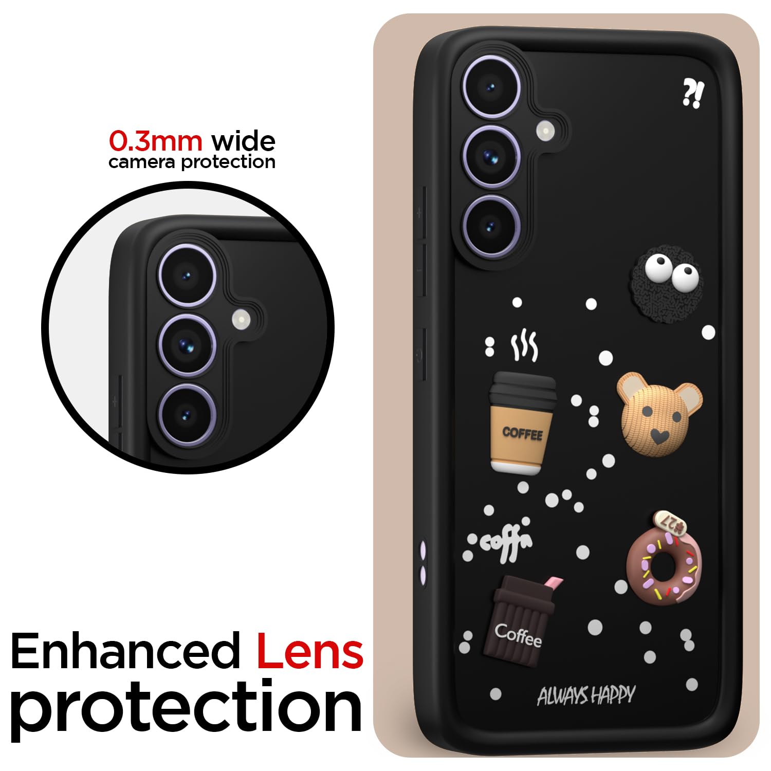Pikkme Samsung Galaxy A34 5G Cute Fun Cartoon 3D Bear Coffee Back cover (Black)