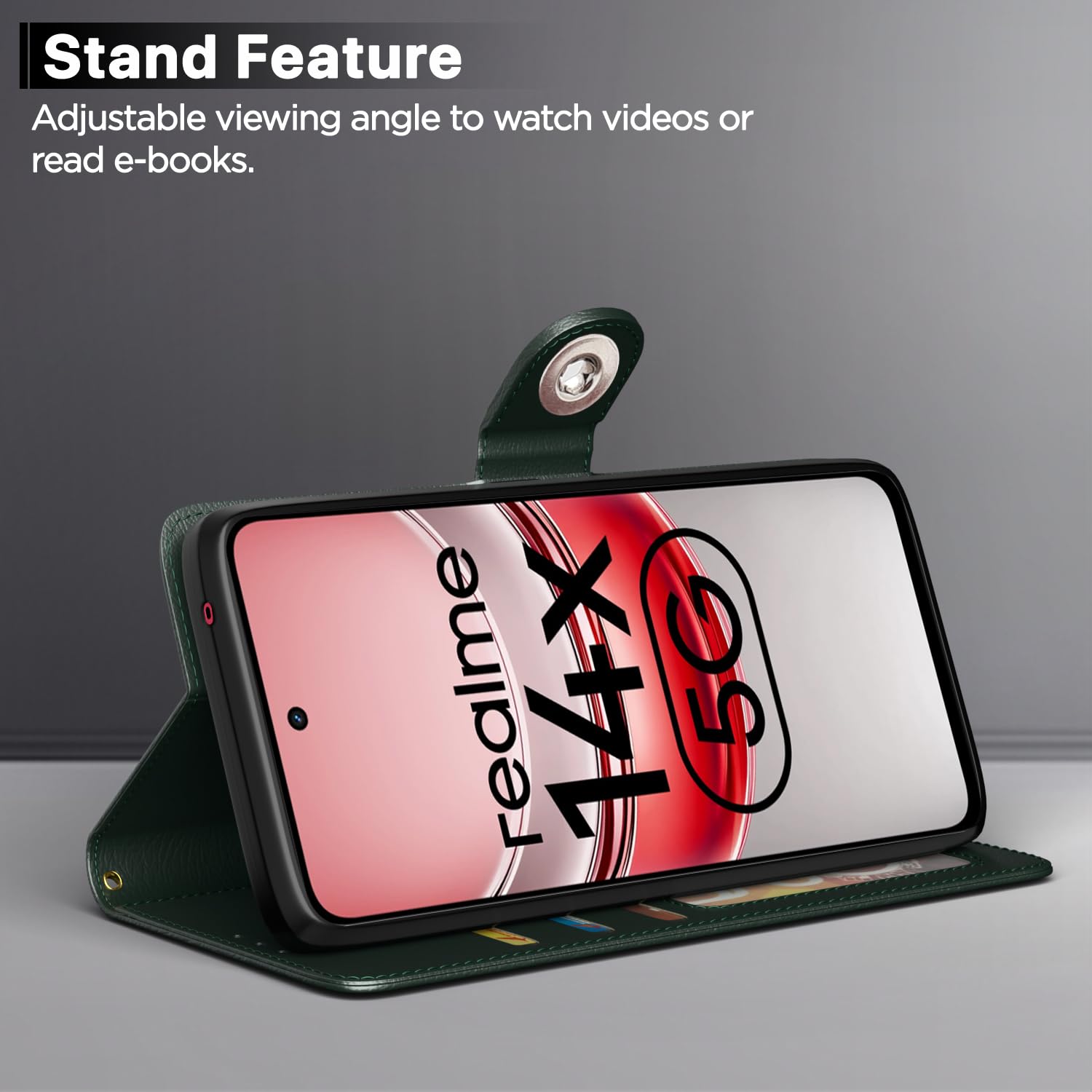 Pikkme green Button wallet flip cover for Realme Narzo 80x/P3x/14X 5G – photo 3
