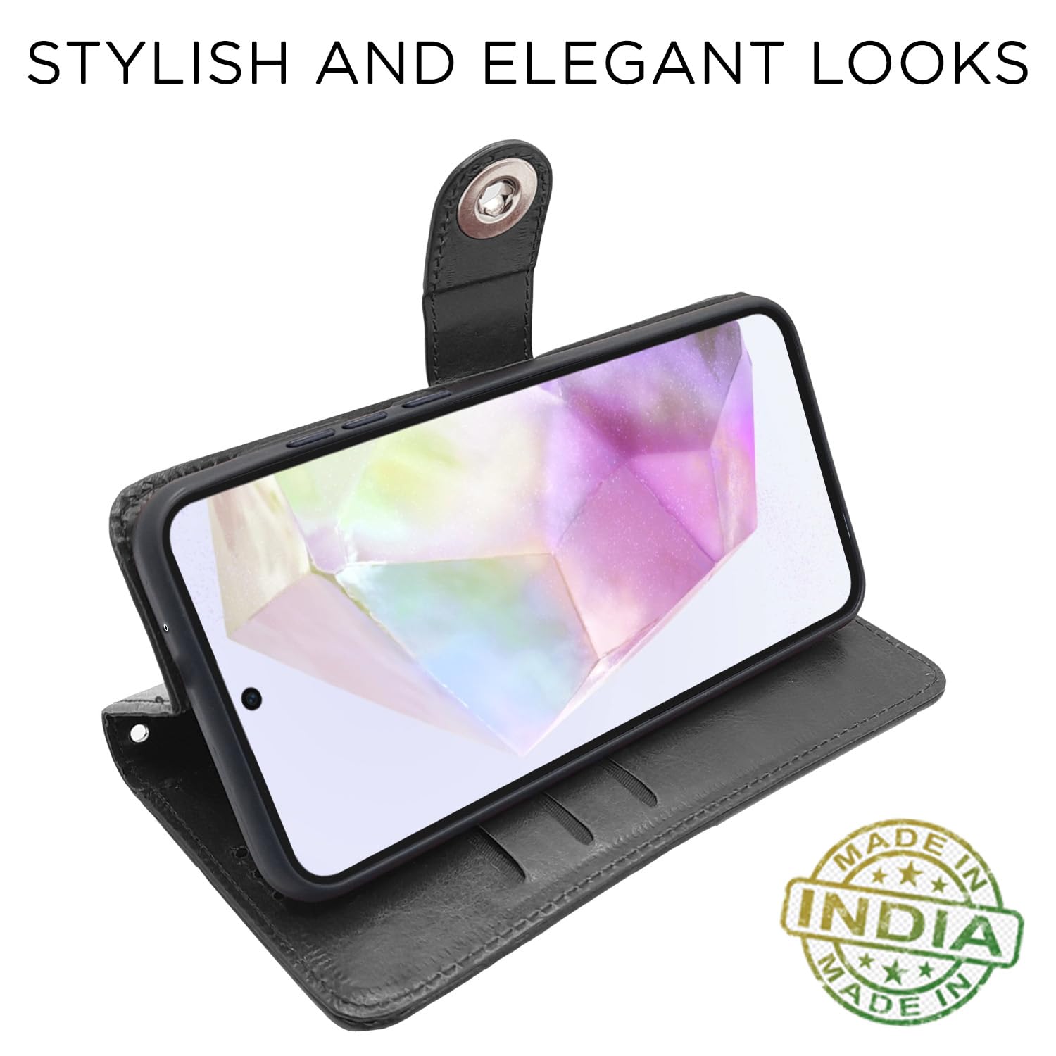 Pikkme Samsung Galaxy A35 5G Button Flip Cover (Black)