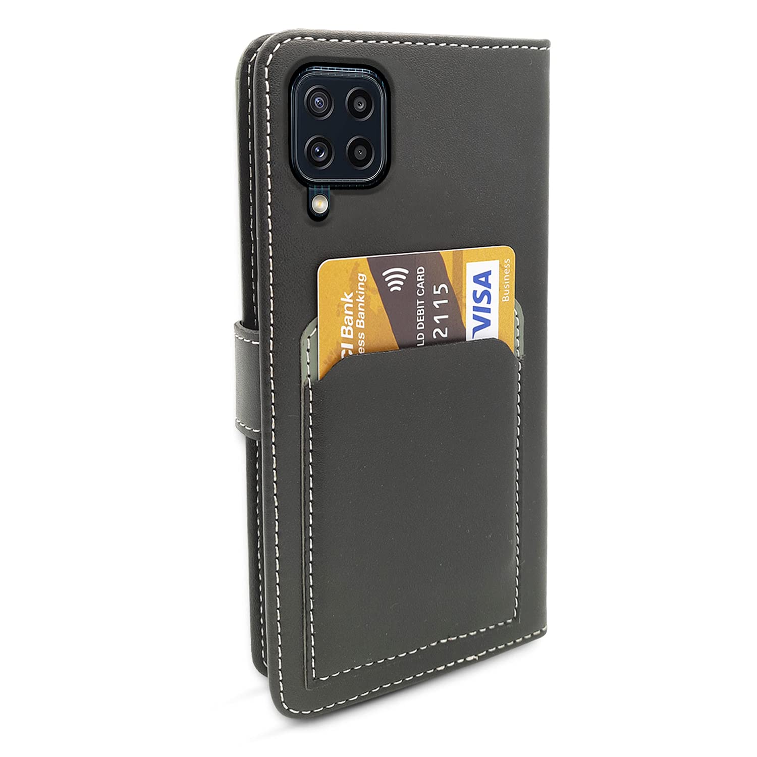 Pikkme Samsung Galaxy M32 4G / F22 4G Wallet Style Inbuilt Pockets & Stand | Strong Magnetic Flip Cover (Grey)