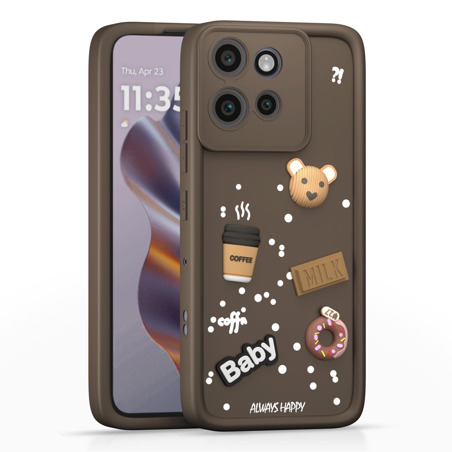 Pikkme Moto Edge 50 Neo 5G Cute Fun Cartoon 3D Bear Silicone Back Cover - Brown