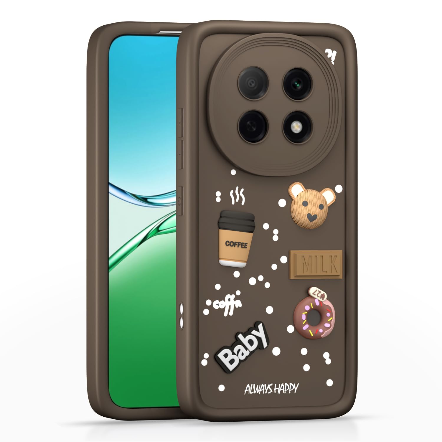 Pikkme Oppo F29 Pro 5G Cute Fun Cartoon 3D Bear Coffee Back Cover (Brown)