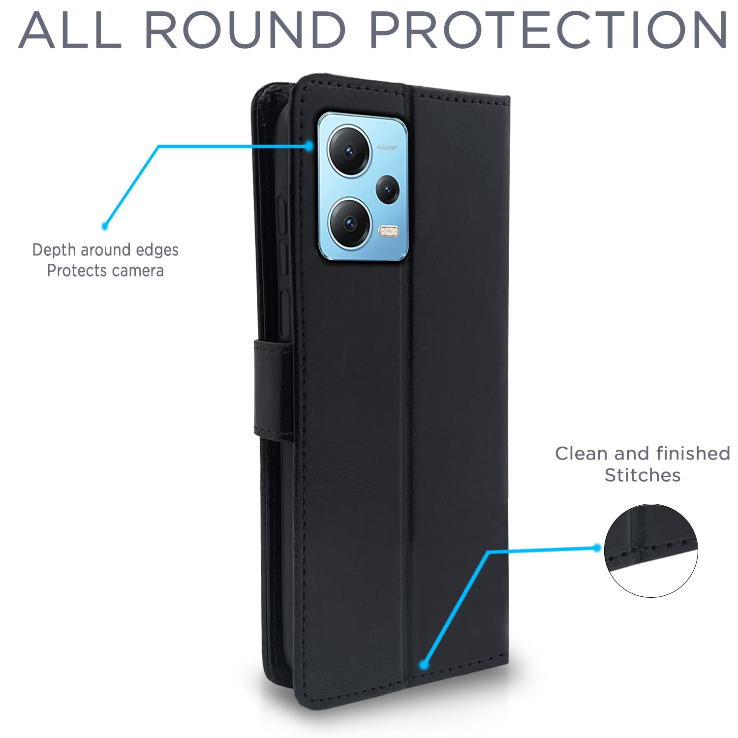 Black wallet flip cover for Redmi Note 12 Pro 5G – Pikkme – photo 4