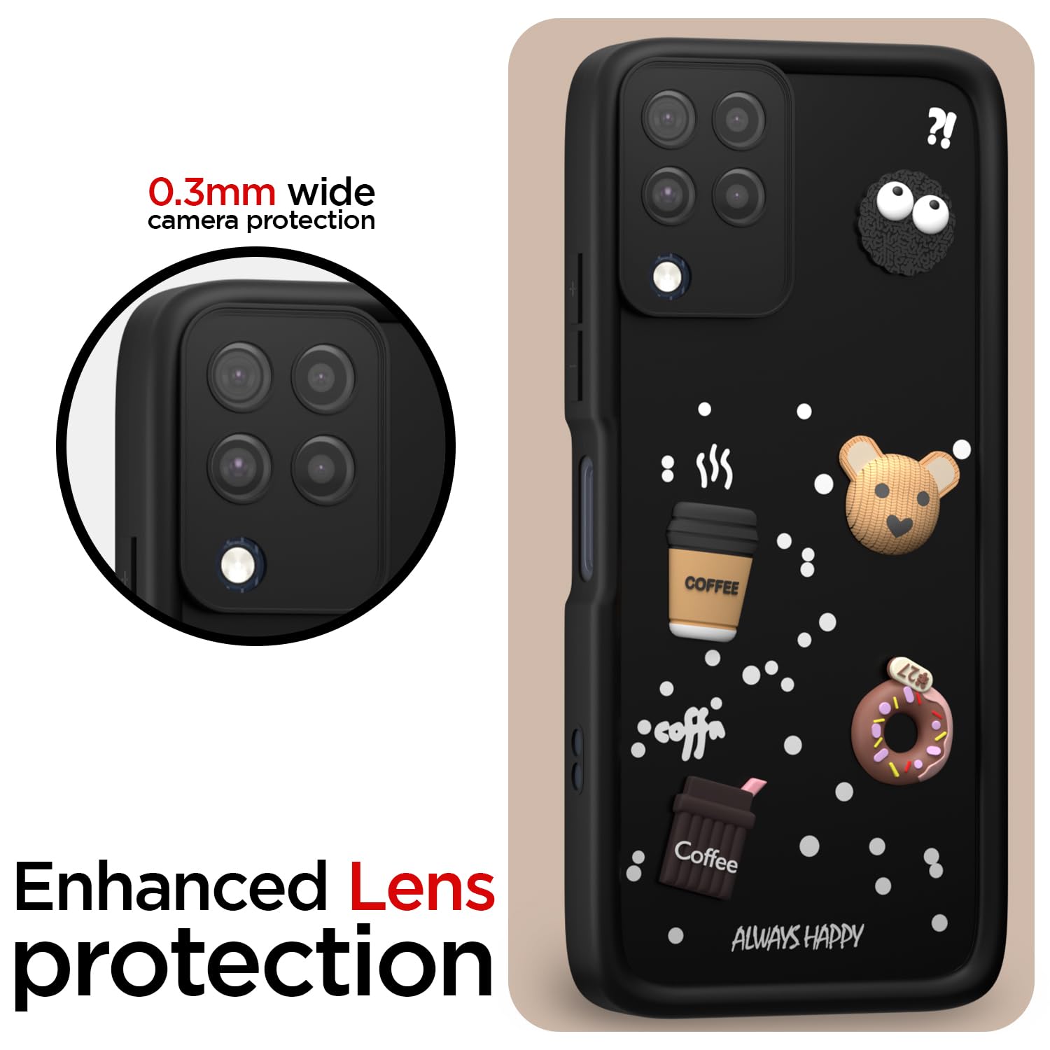 Pikkme Samsung Galaxy M32 4G / M32 Prime / F22 4G Cute Fun Cartoon 3D Bear Coffee Back Cover (Black)