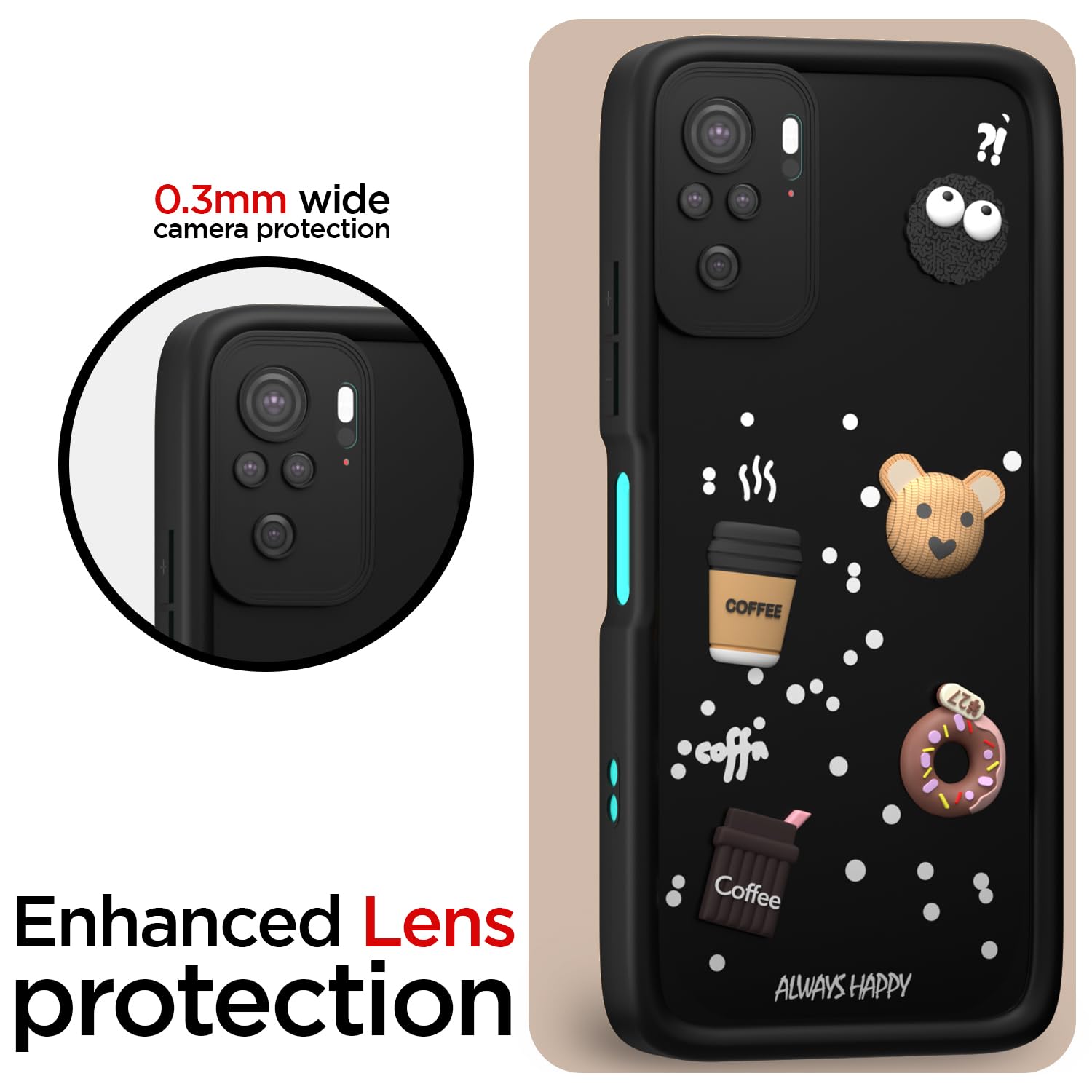 Pikkme Redmi Note 10 / Note 10s / Note 11 SE Cute Fun Cartoon 3D Bear Coffee Back Cover (Black)