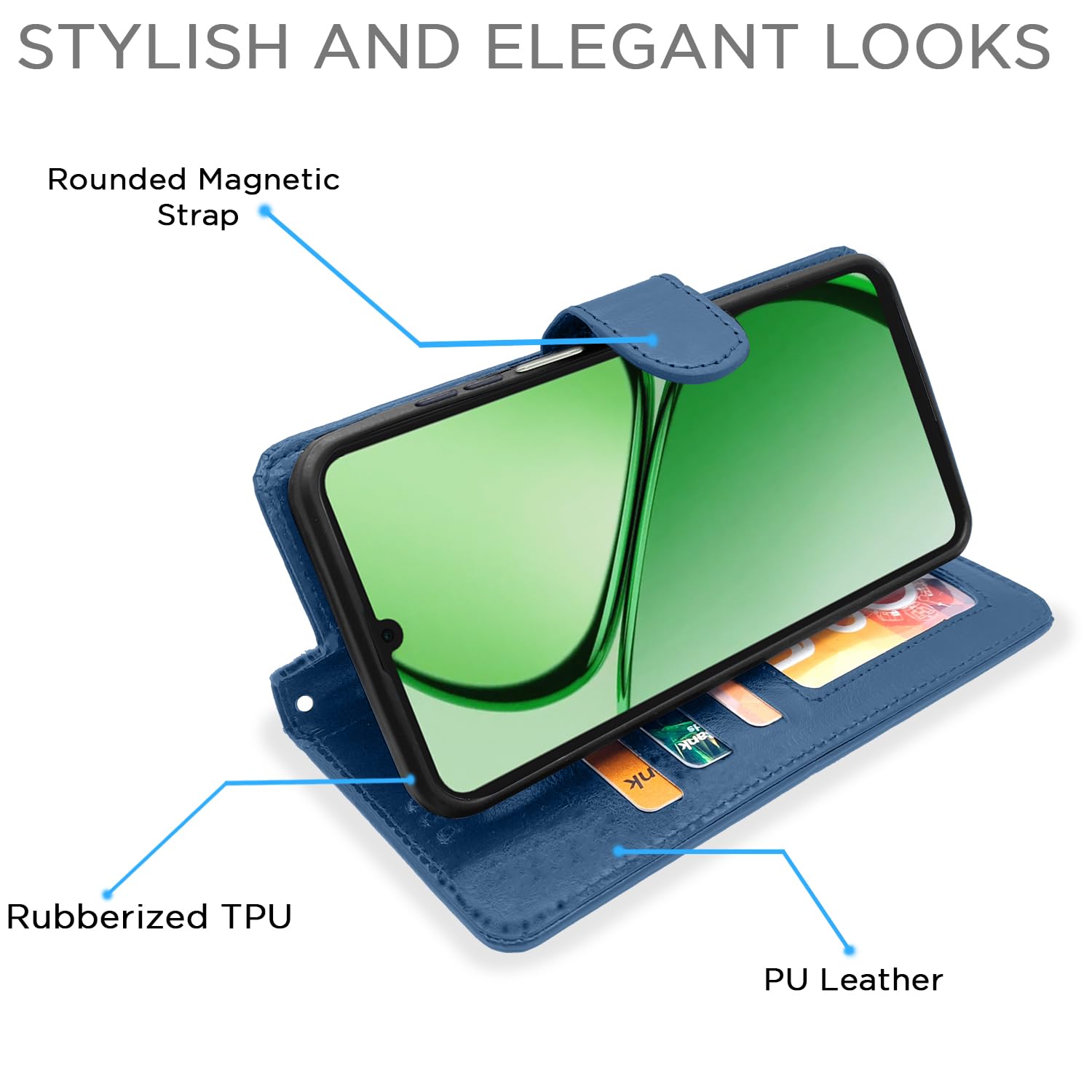 Realme C63 4G wallet flip cover in blue by Pikkme – photo 3