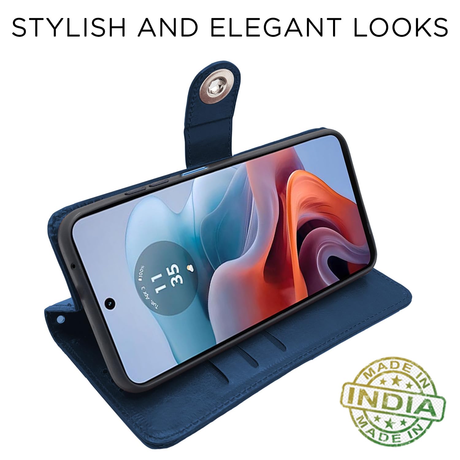 Pikkme Moto G34 / G45 5G Button Flip Cover (Blue)