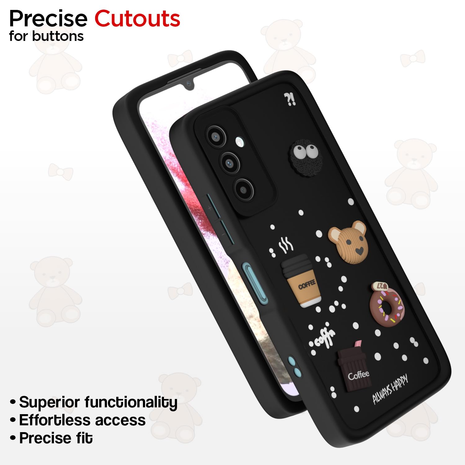 Pikkme Samsung Galaxy M34 5G / F34 5G Cute Fun Cartoon 3D Bear Coffee Back Cover (Black)